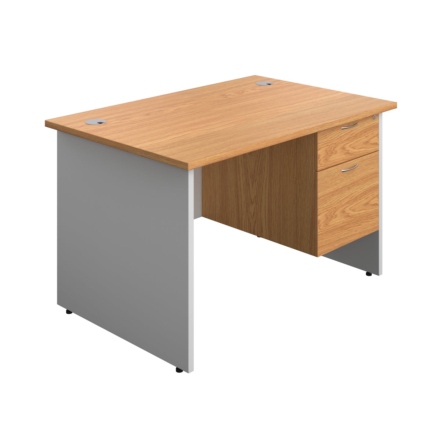 Aztec|Panel|Rectangular Desk with 2 Drawer Fixed Pedestal|1200x800|Nova Oak-White