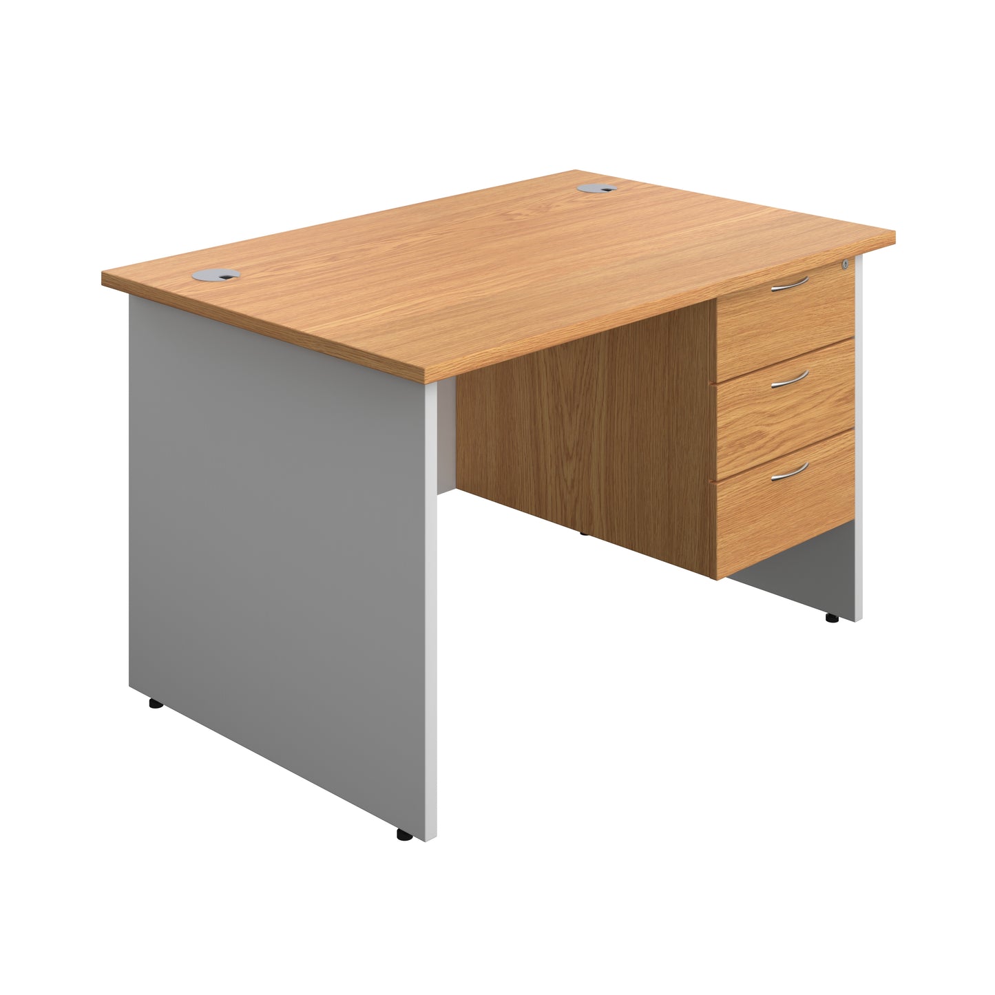 Aztec|Panel|Rectangular Desk with 3 Drawer Fixed Pedestal|1200x800|Nova Oak-White