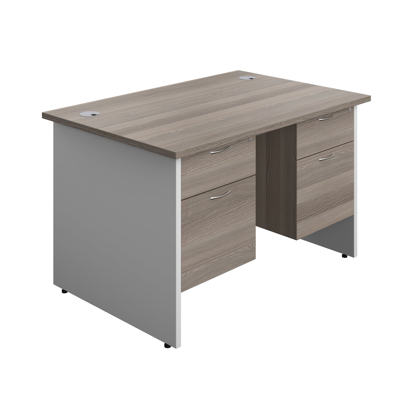 Aztec|Panel|Rectangular Desk with 2 and 2 Drawer Fixed Pedestal|1200x800|Grey Oak-White