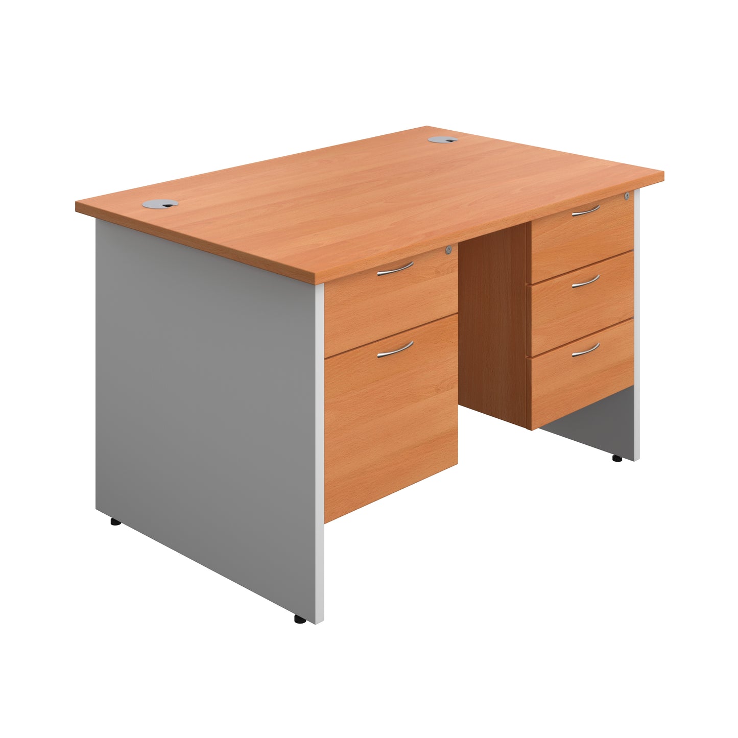 Aztec|Panel|Rectangular Desk with 2 and 3 Drawer Fixed Pedestal|1200x800|Beech-White