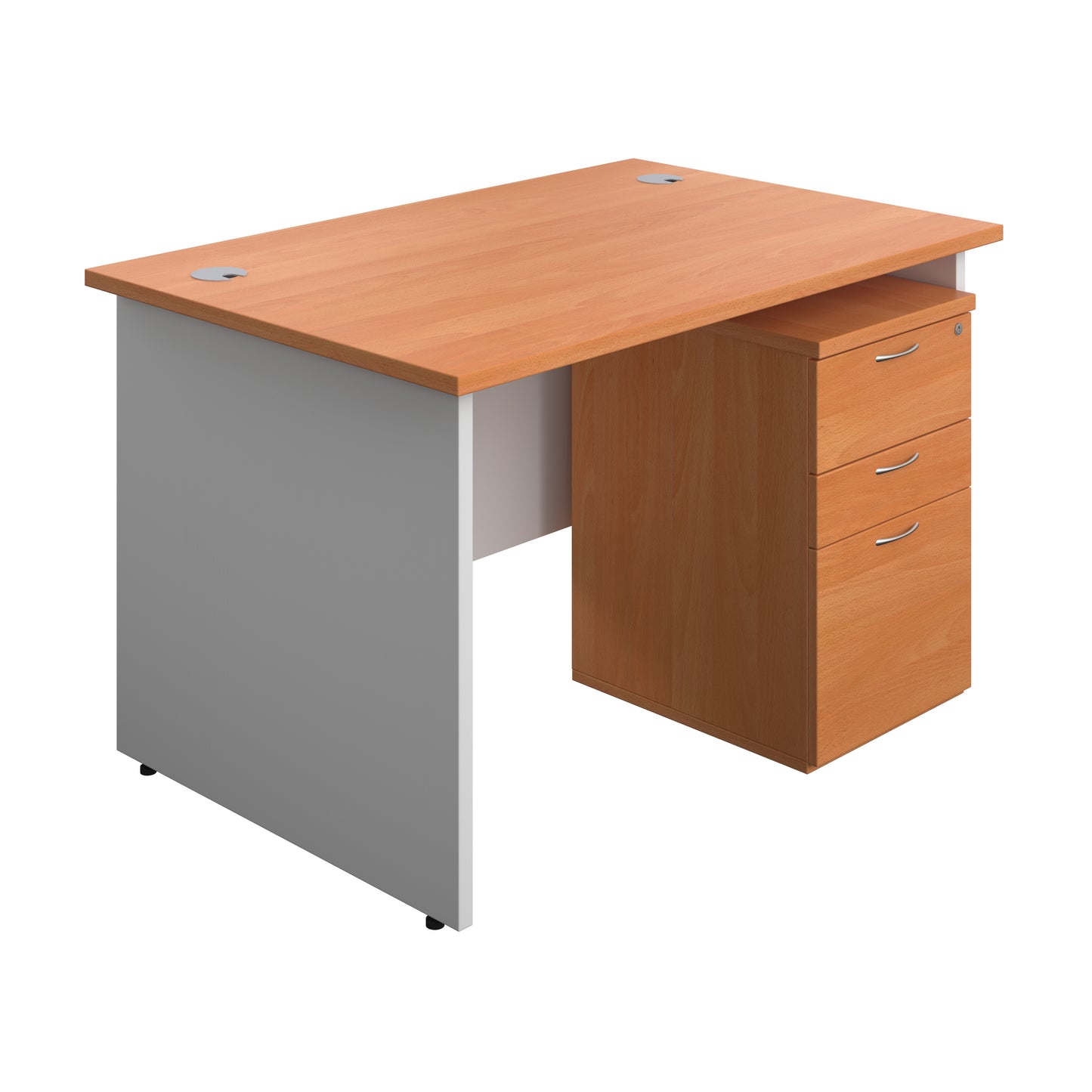 Aztec|Panel|Rectangular Desk with 3 Drawer High Mobile Pedestal|1200x800|Beech-White