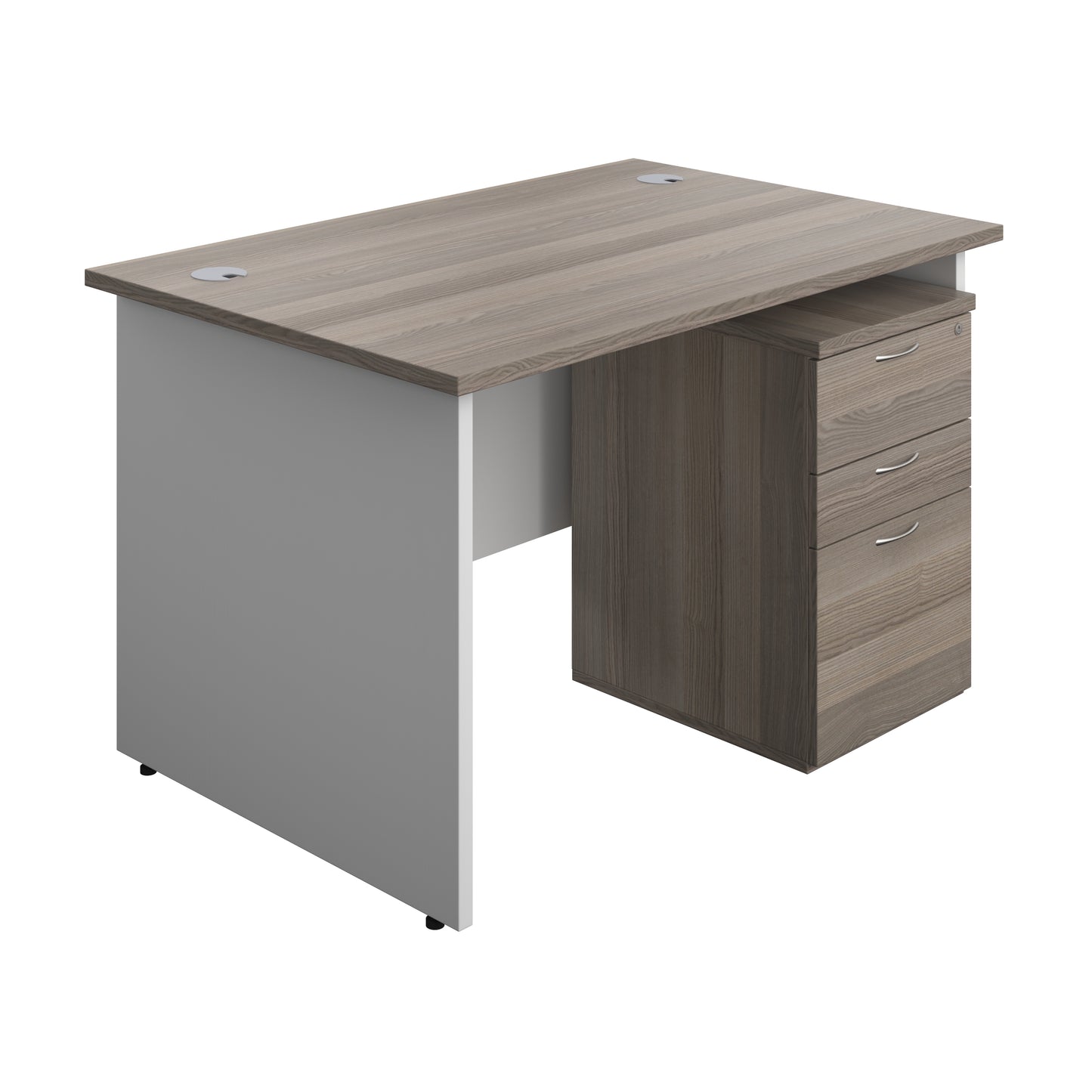 Aztec|Panel|Rectangular Desk with 3 Drawer High Mobile Pedestal|1200x800|Grey Oak-White