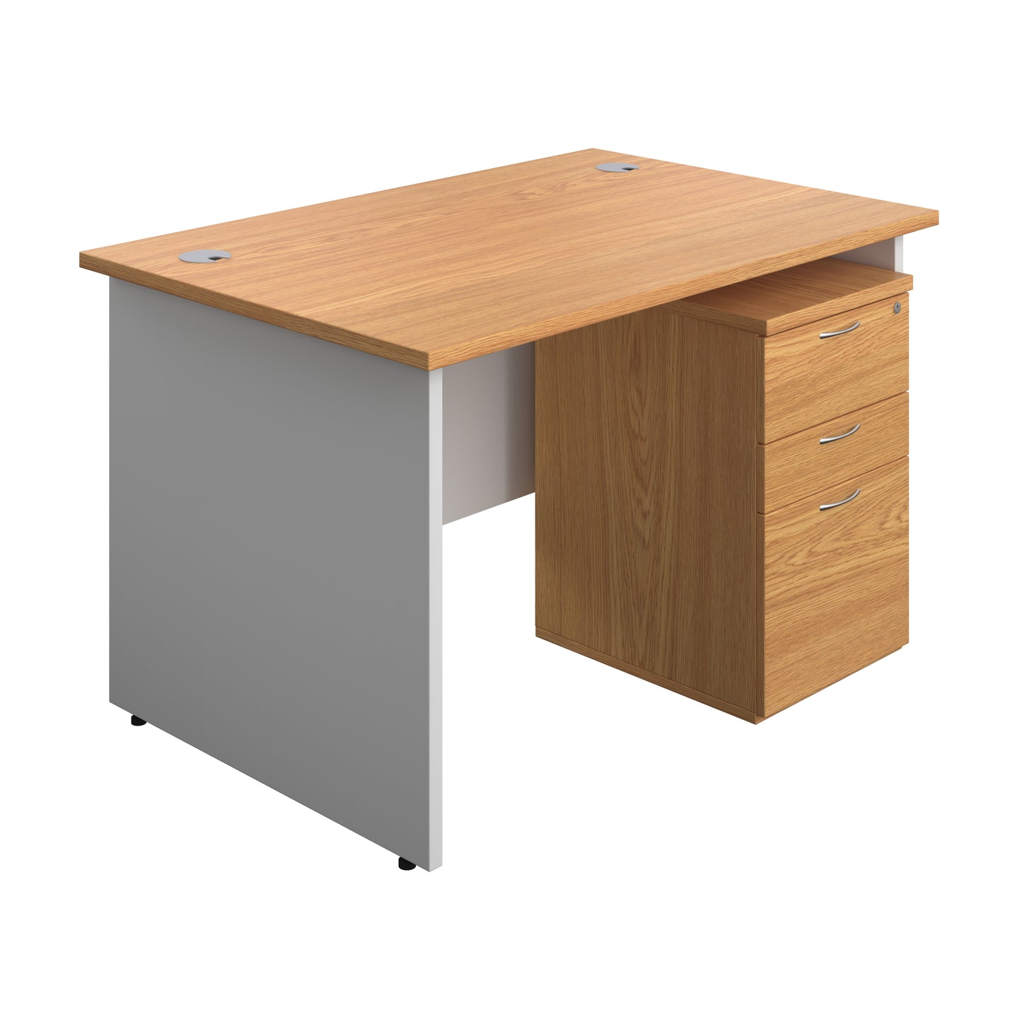 Aztec|Panel|Rectangular Desk with 3 Drawer High Mobile Pedestal|1200x800|Nova Oak-White