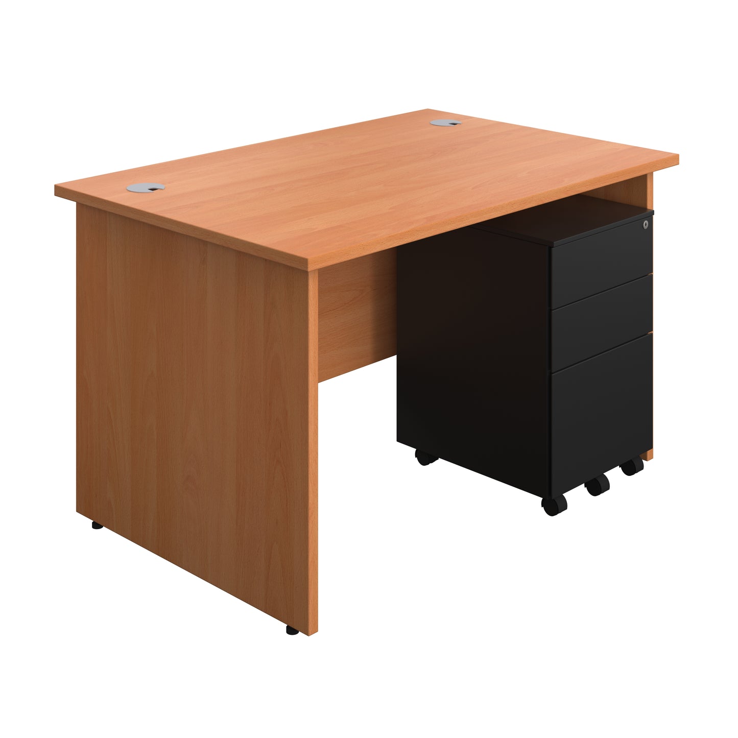 Aztec|Panel|Rectangular Desk with 3 Drawer Black Steel Pedestal|1200x800|Beech