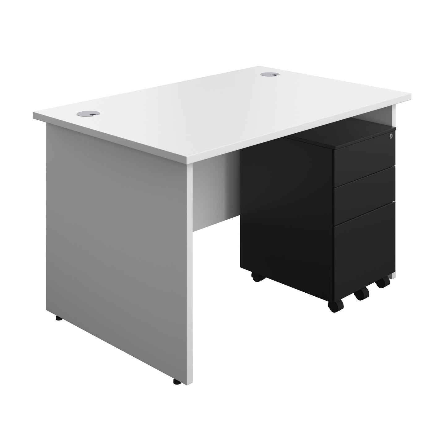 Aztec|Panel|Rectangular Desk with 3 Drawer Black Steel Pedestal|1200x800|White