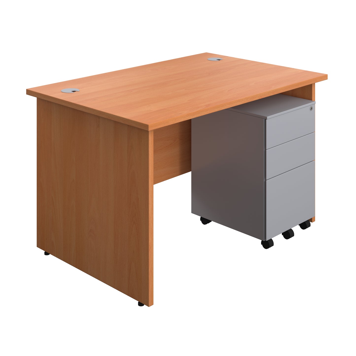 Aztec|Panel|Rectangular Desk with 3 Drawer Silver Steel Pedestal|1200x800|Beech