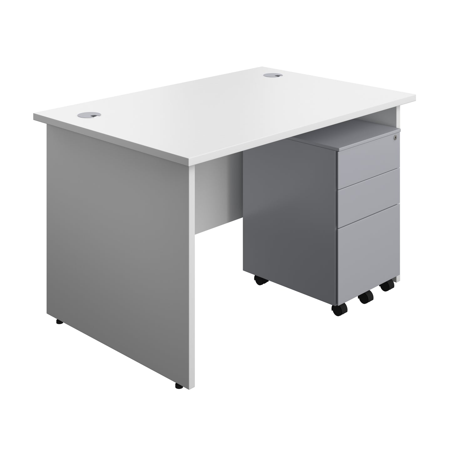 Aztec|Panel|Rectangular Desk with 3 Drawer Silver Steel Pedestal|1200x800|White