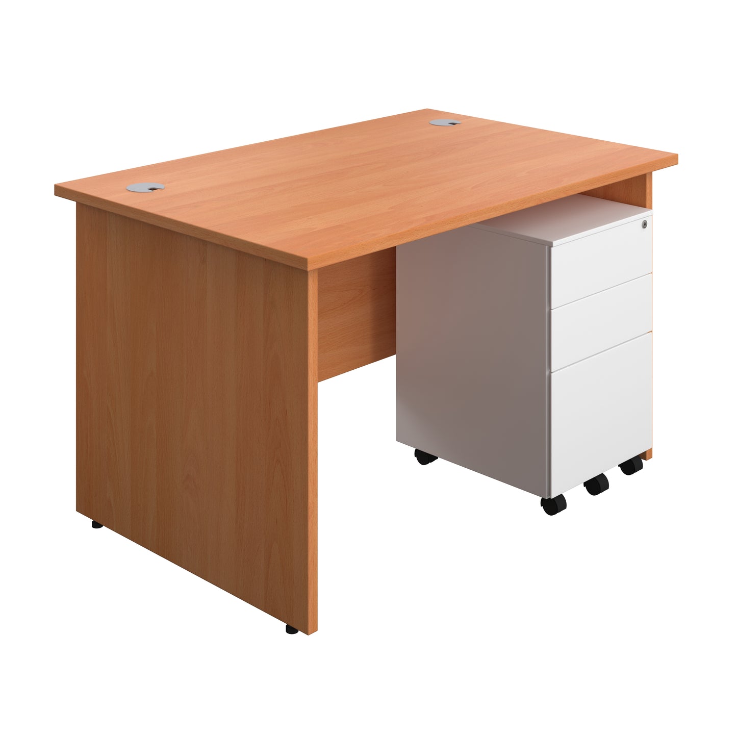 Aztec|Panel|Rectangular Desk with 3 Drawer White Steel Pedestal|1200x800|Beech