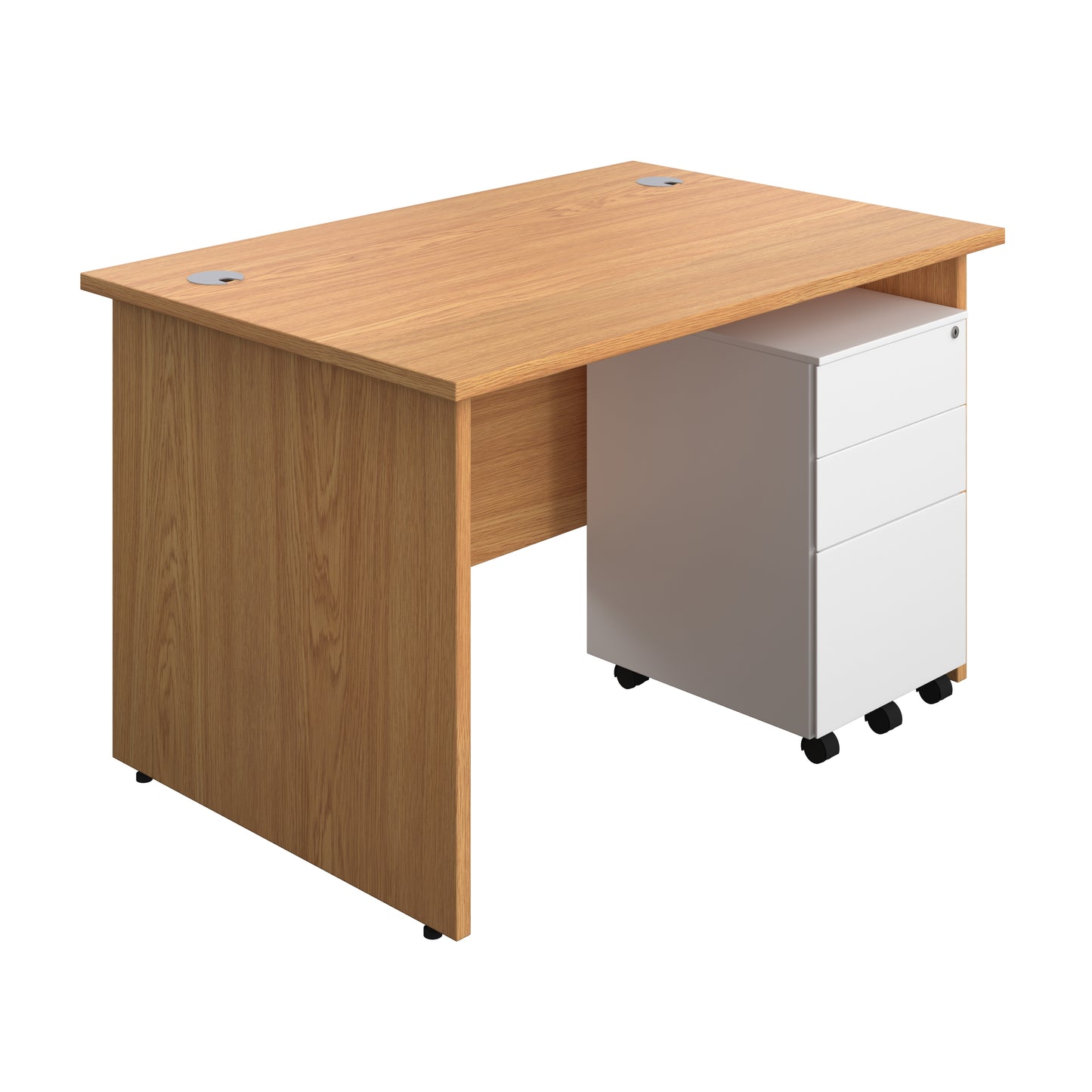 Aztec|Panel|Rectangular Desk with 3 Drawer White Steel Pedestal|1200x800|Nova Oak