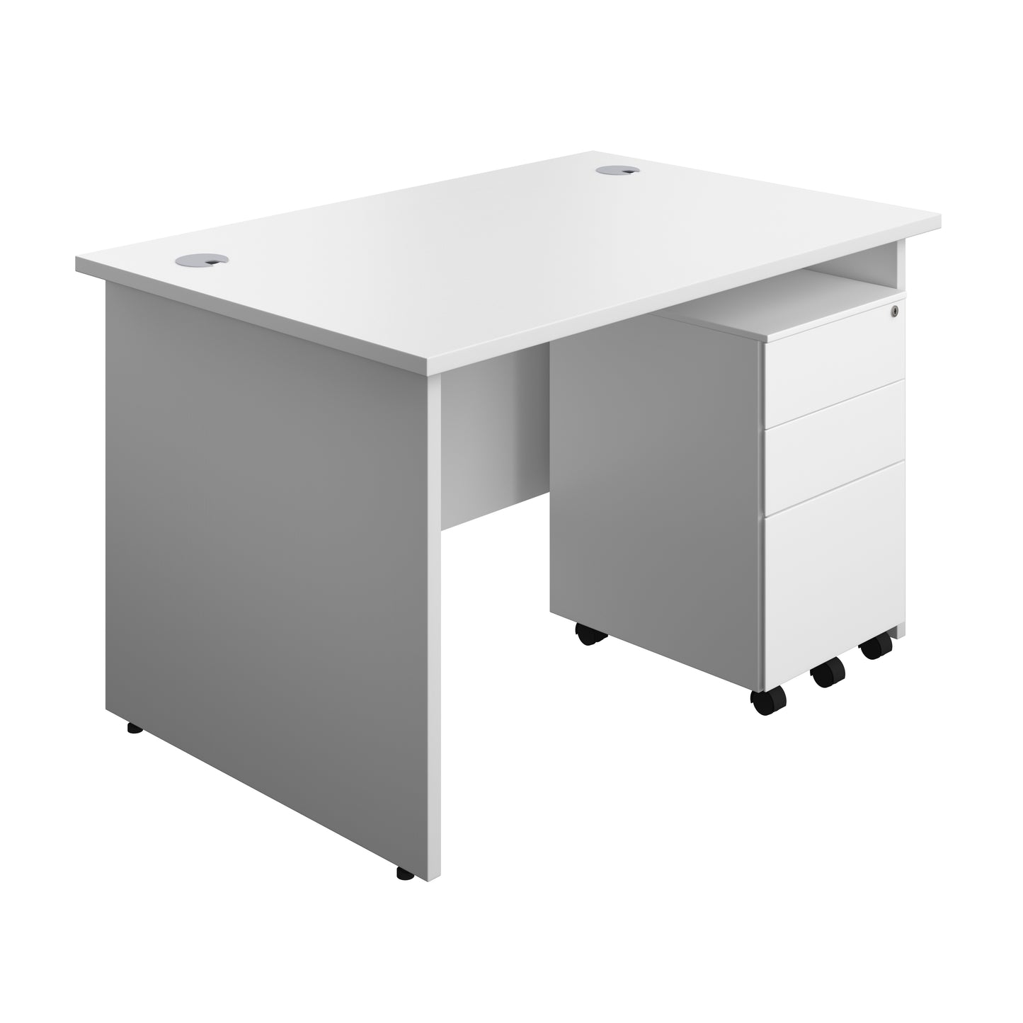 Aztec|Panel|Rectangular Desk with 3 Drawer Steel Pedestal|1200x800|White