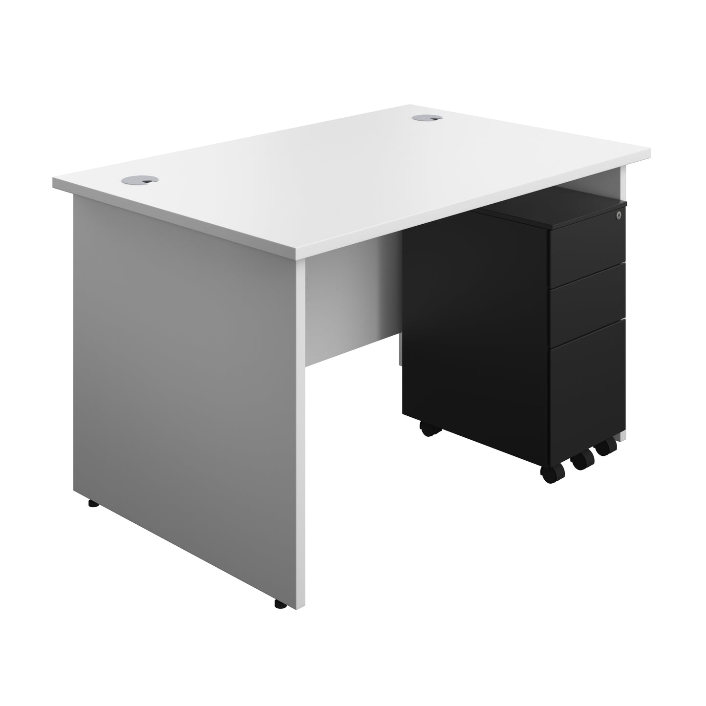 Aztec|Panel|Rectangular Desk with 3 Drawer Black Slimline Steel Pedestal|1200x800|White