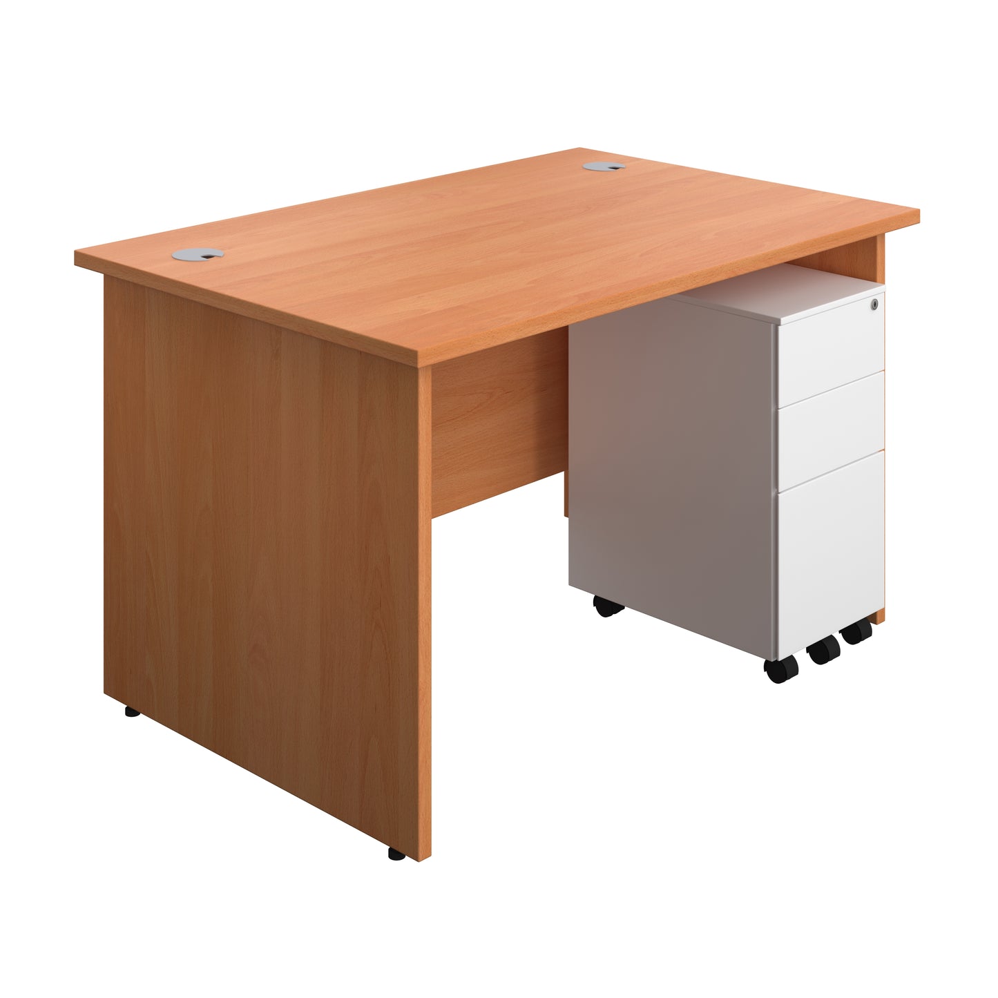 Aztec|Panel|Rectangular Desk with 3 Drawer White Slimline Steel Pedestal|1200x800|Beech