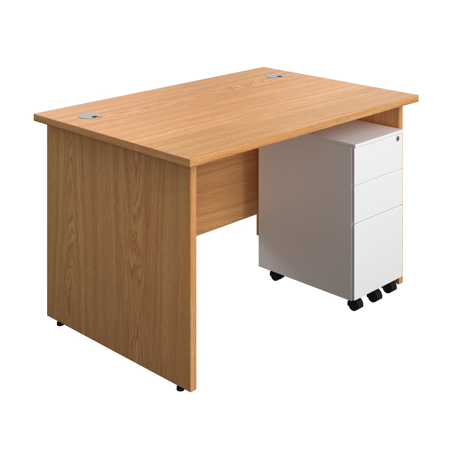 Aztec|Panel|Rectangular Desk with 3 Drawer White Slimline Steel Pedestal|1200x800|Nova Oak