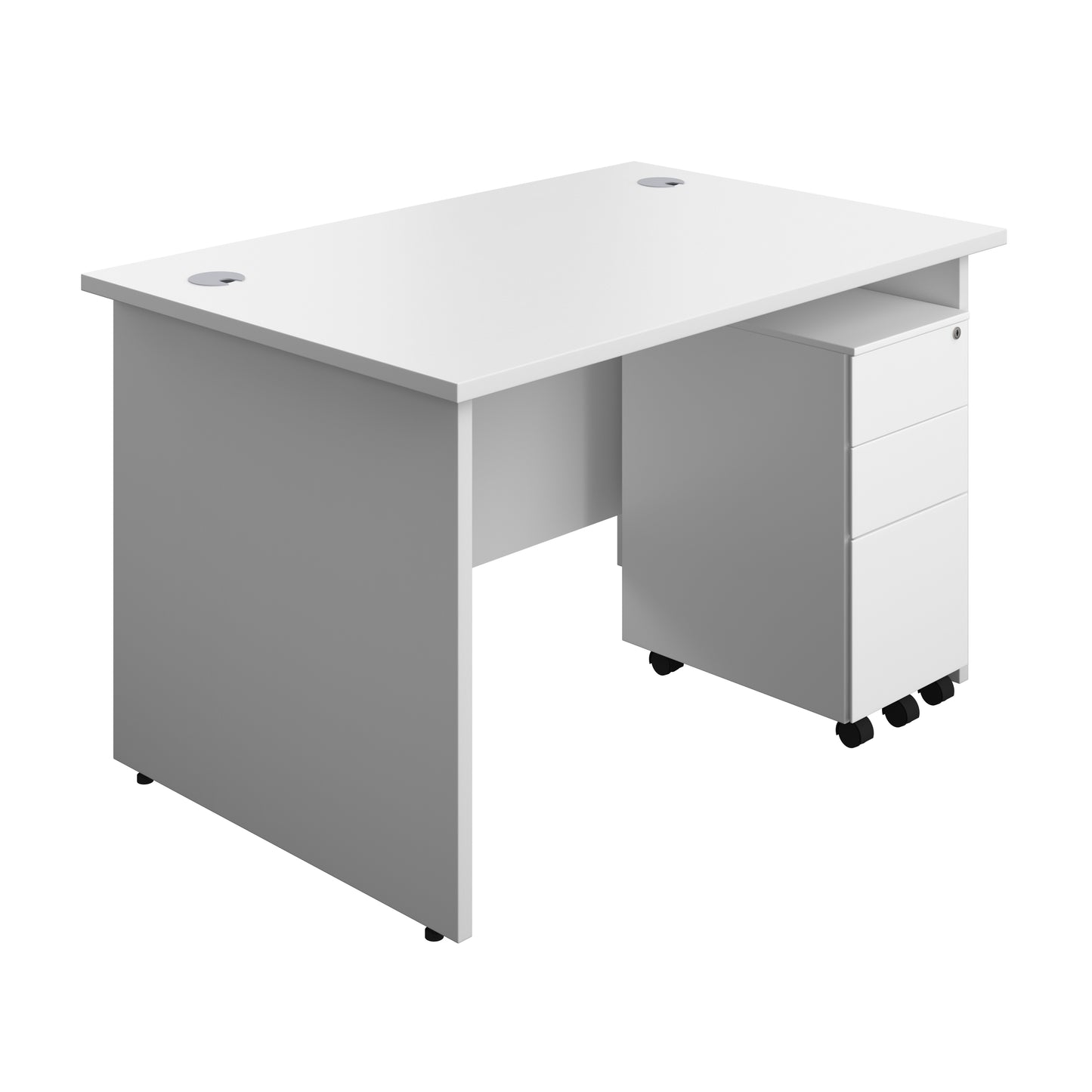 Aztec|Panel|Rectangular Desk with 3 Drawer Slimline Steel Pedestal|1200x800|White