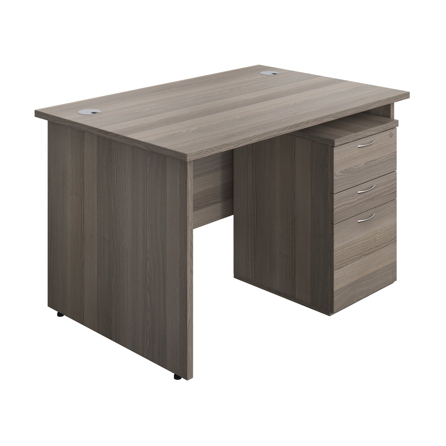 Aztec|Panel|Rectangular Desk with 3 Drawer Under Desk Pedestal|1200x800|Grey Oak
