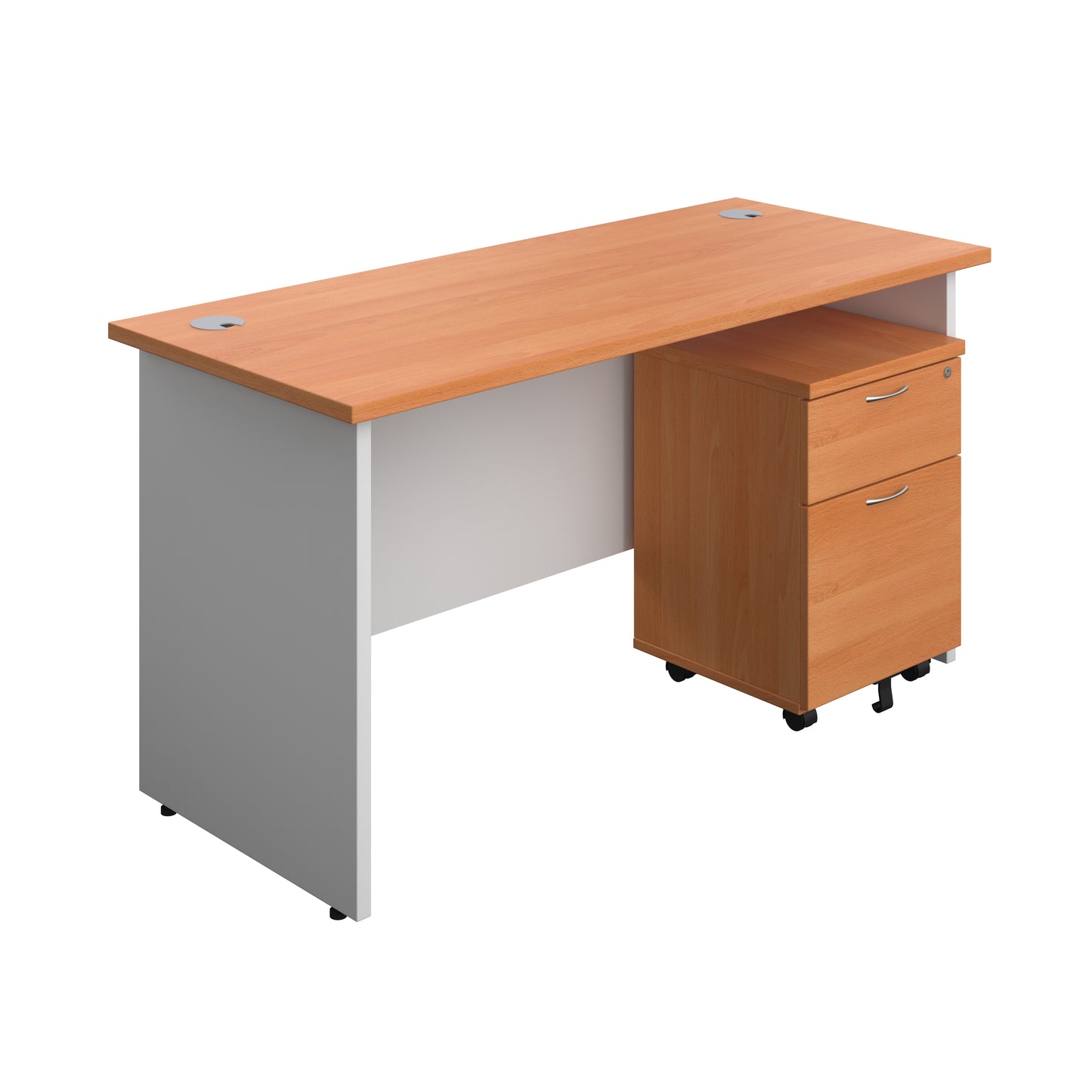 Aztec|Panel|Rectangular Desk with 2 Drawer Mobile Pedestal|1400x600|Beech-White