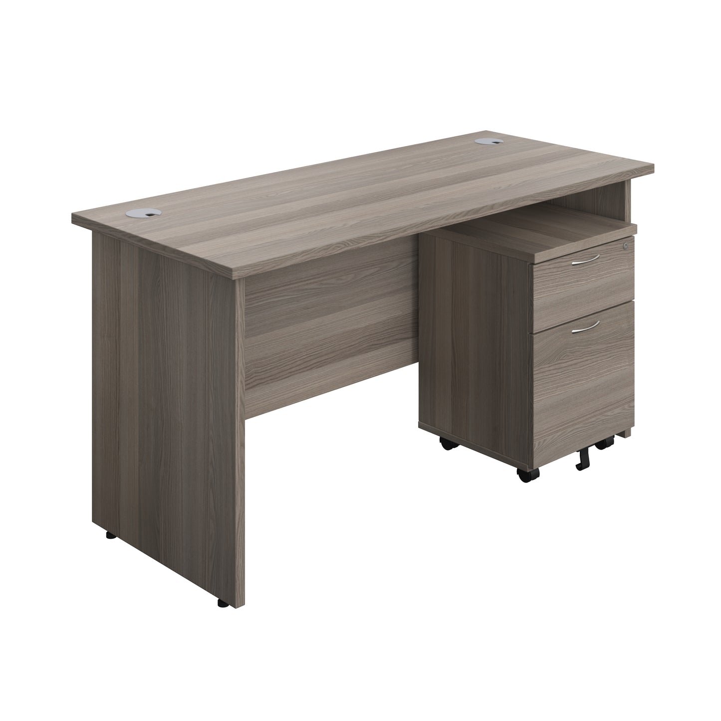 Aztec|Panel|Rectangular Desk with 2 Drawer Mobile Pedestal|1400x600|Grey Oak