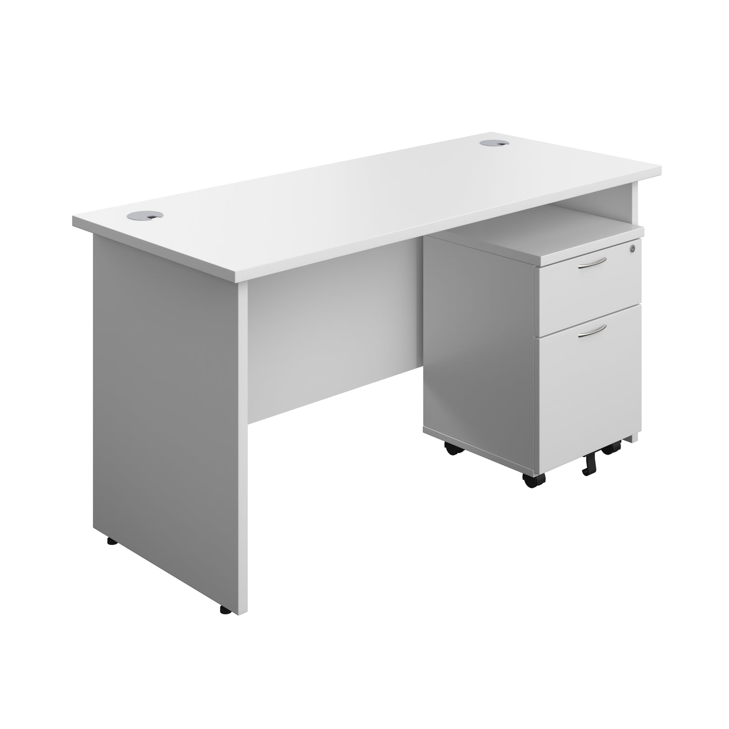 Aztec|Panel|Rectangular Desk with 2 Drawer Mobile Pedestal|1400x600|White