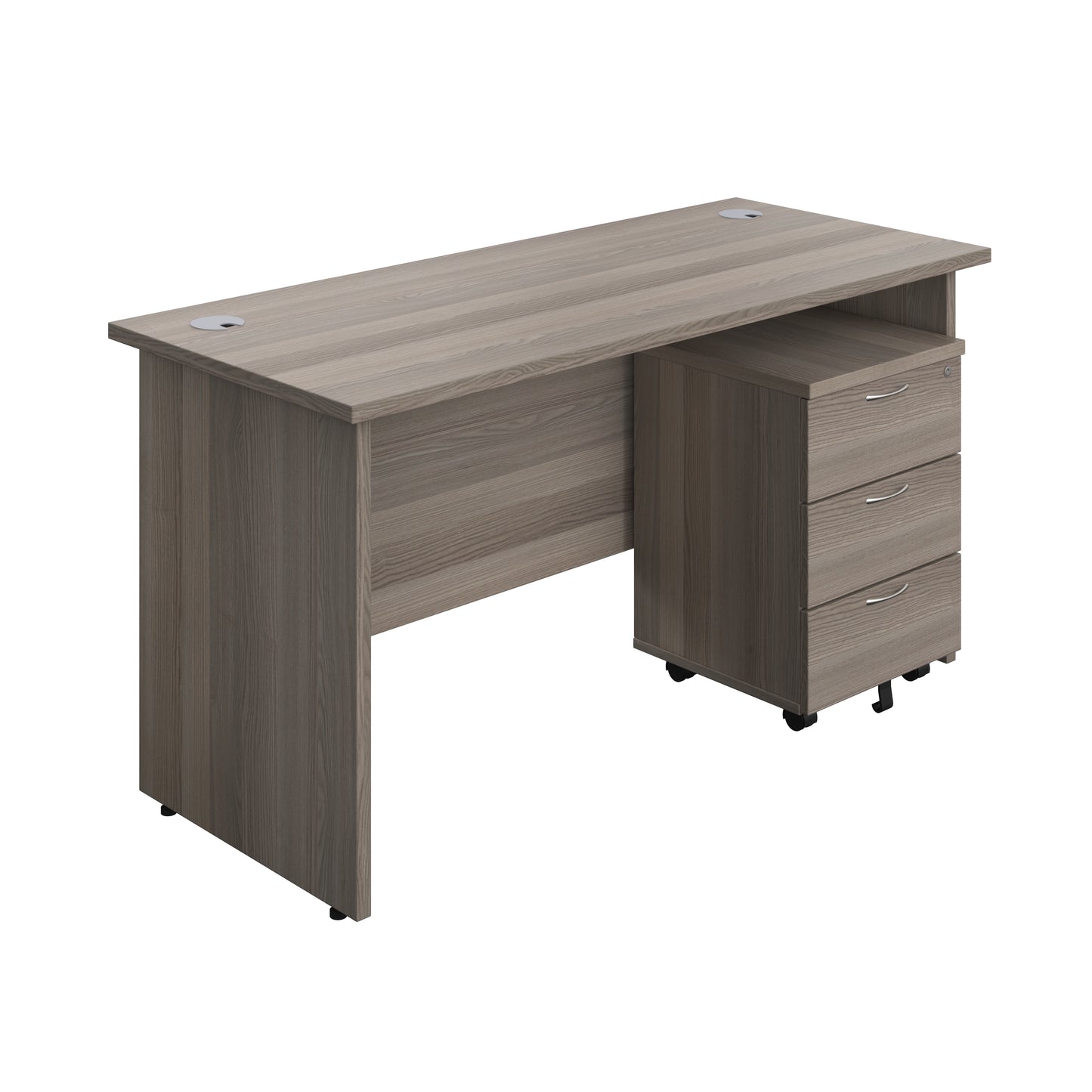 Aztec|Panel|Rectangular Desk with 3 Drawer Mobile Pedestal|1400x600|Grey Oak