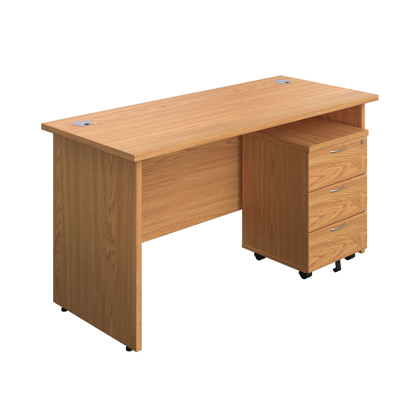 Aztec|Panel|Rectangular Desk with 3 Drawer Mobile Pedestal|1400x600|Nova Oak