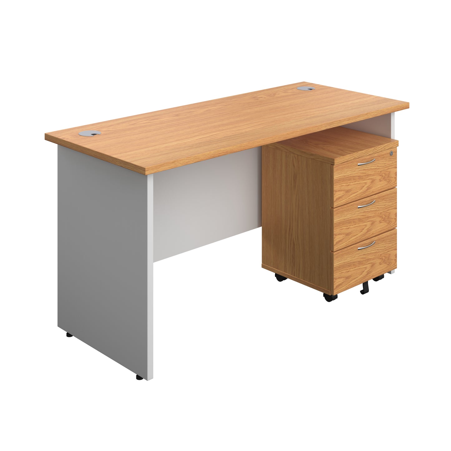 Aztec|Panel|Rectangular Desk with 3 Drawer Mobile Pedestal|1400x600|Nova Oak-White