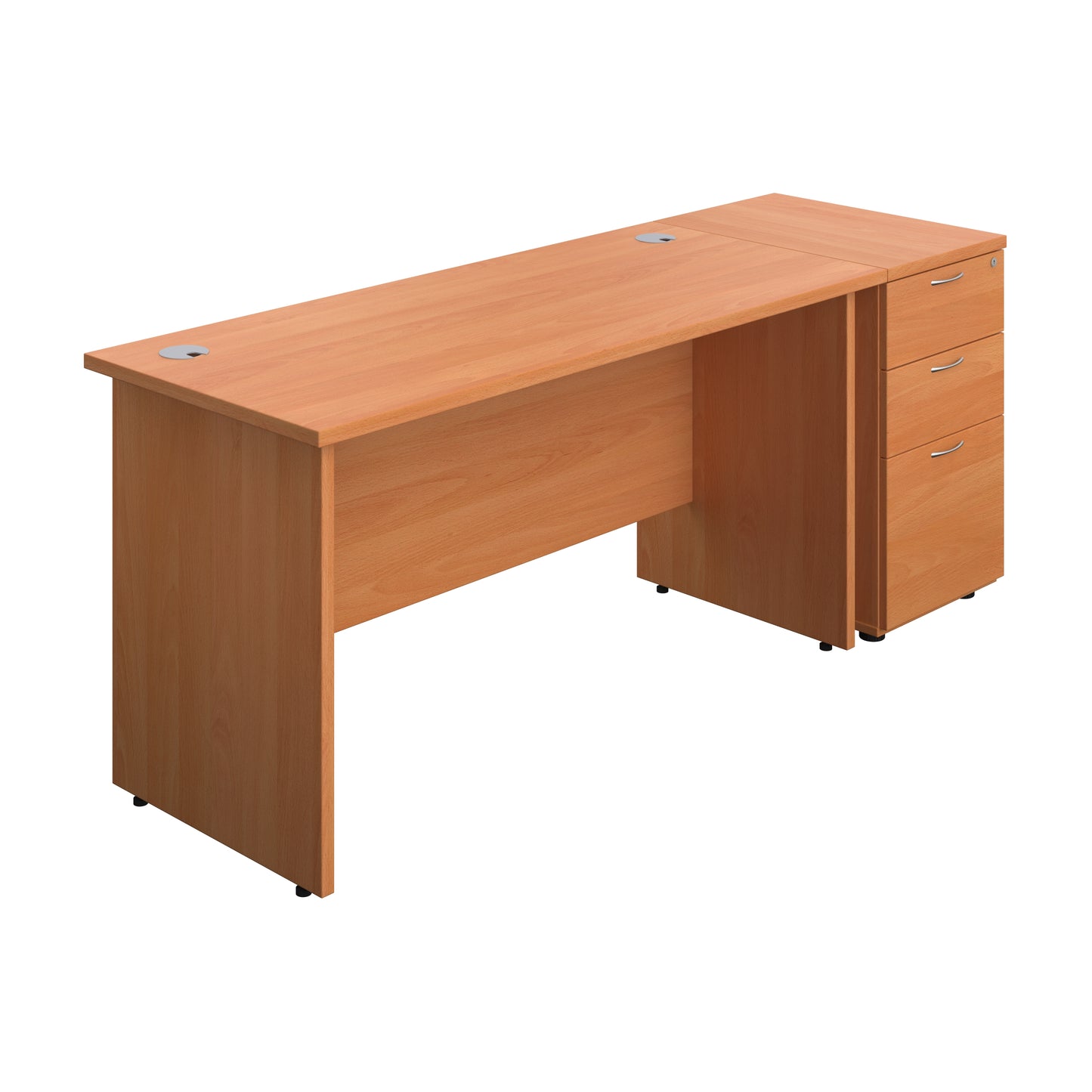 Aztec|Panel|Rectangular Desk with 3 Drawer High Pedestal|1400x600|Beech