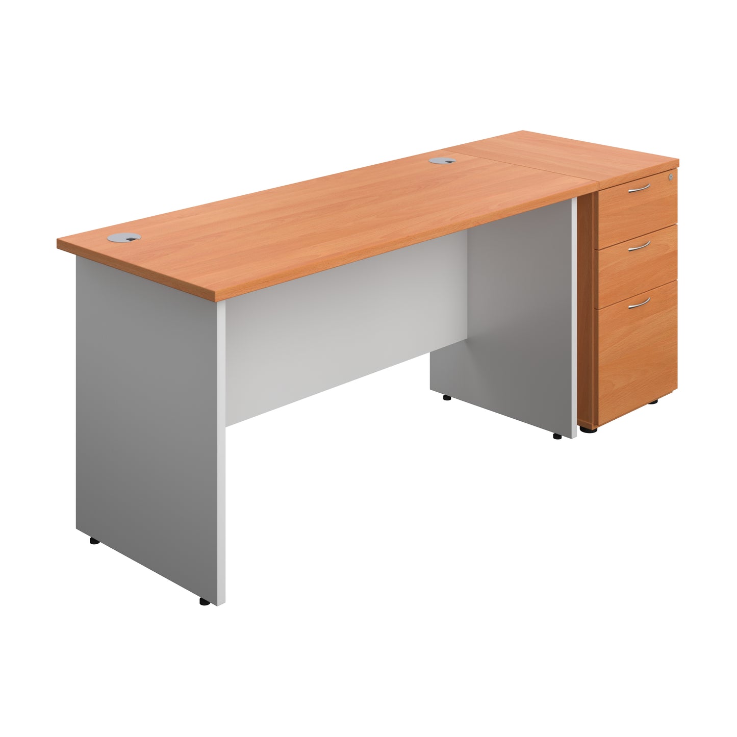 Aztec|Panel|Rectangular Desk with 3 Drawer 600 High Pedestal|1400x600|Beech-White
