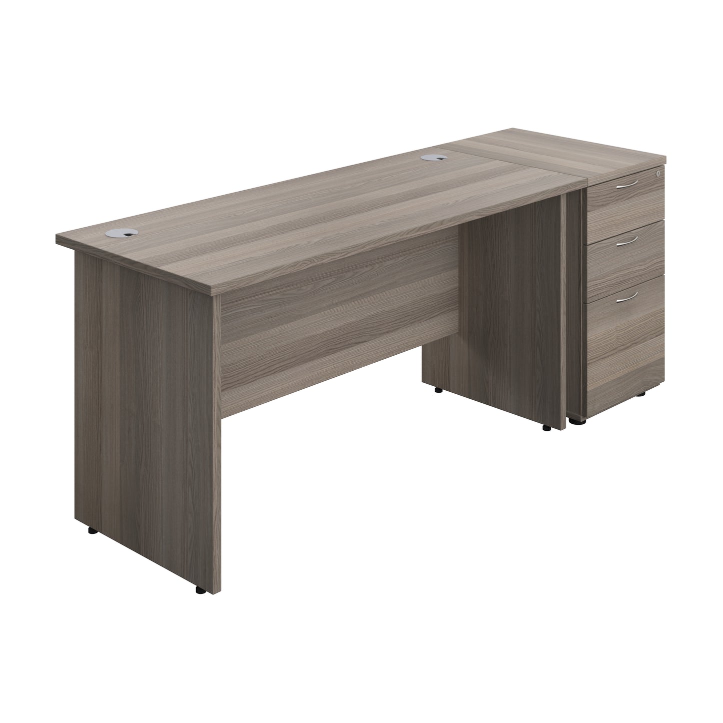 Aztec|Panel|Rectangular Desk with 3 Drawer High Pedestal|1400x600|Grey Oak