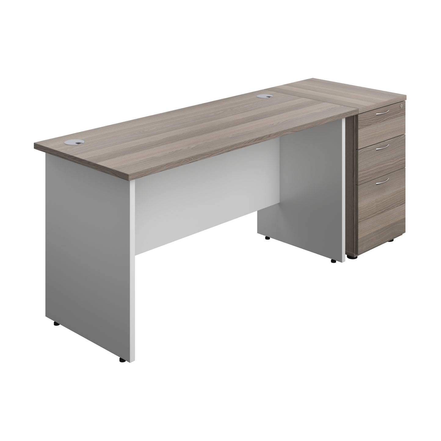 Aztec|Panel|Rectangular Desk with 3 Drawer 600 High Pedestal|1400x600|Grey Oak-White