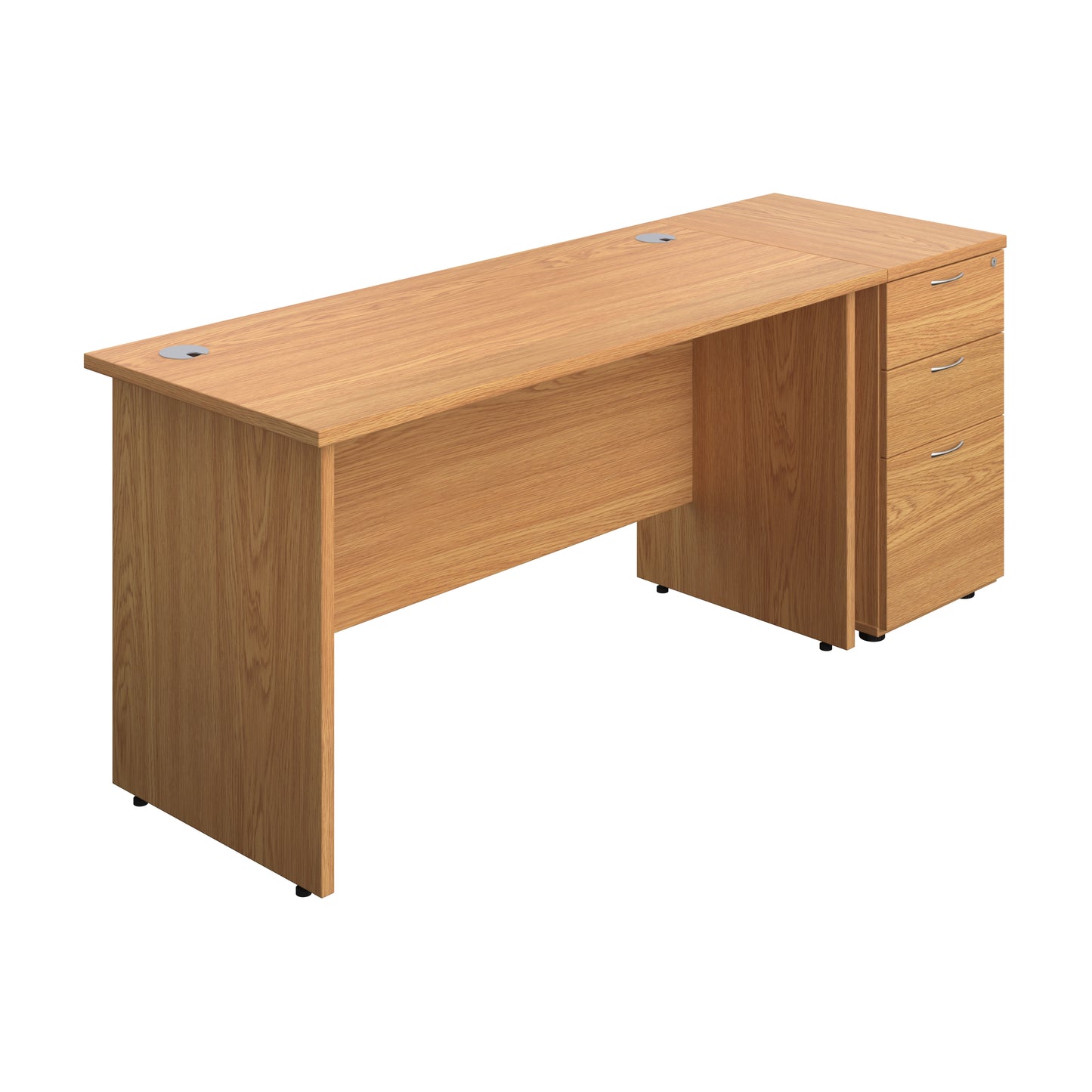 Aztec|Panel|Rectangular Desk with 3 Drawer High Pedestal|1400x600|Nova Oak