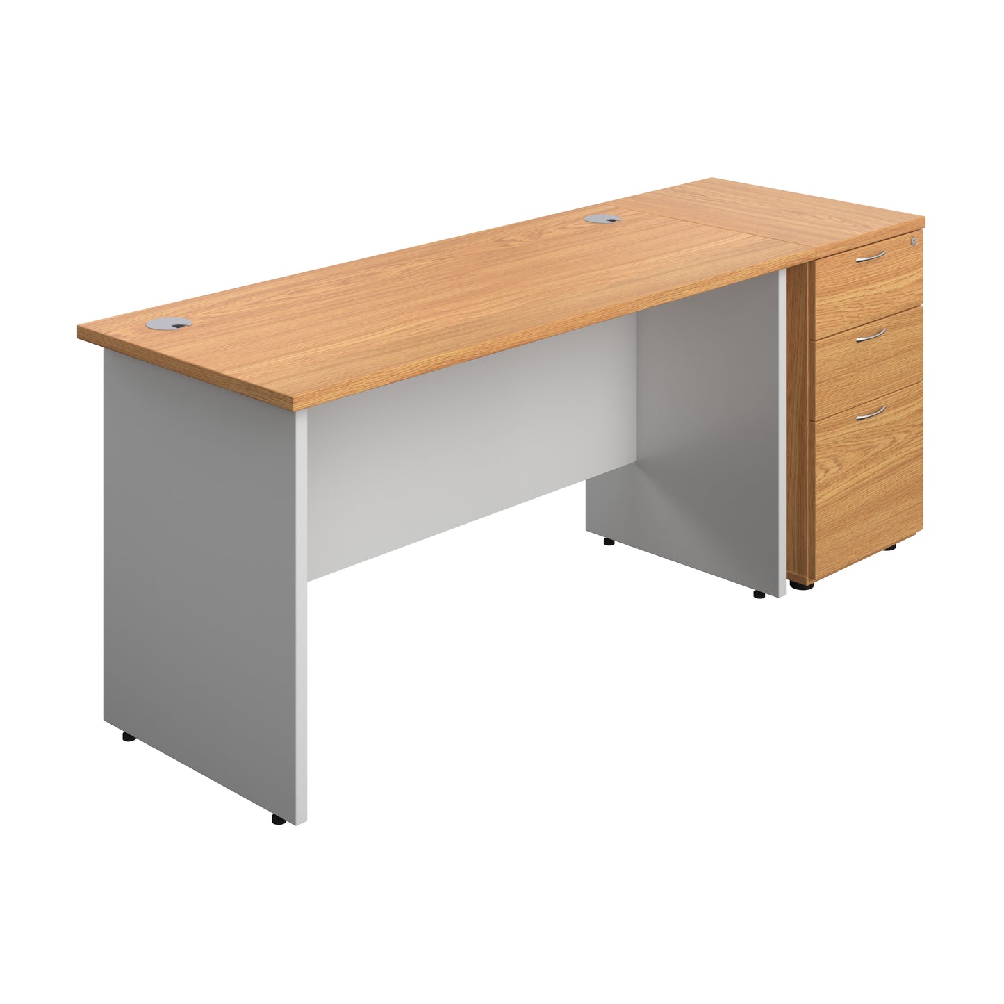 Aztec|Panel|Rectangular Desk with 3 Drawer 600 High Pedestal|1400x600|Nova Oak-White