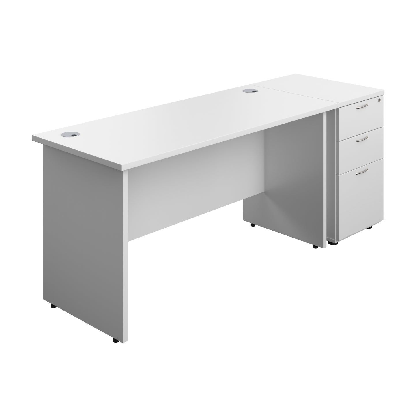 Aztec|Panel|Rectangular Desk with 3 Drawer High Pedestal|1400x600|White
