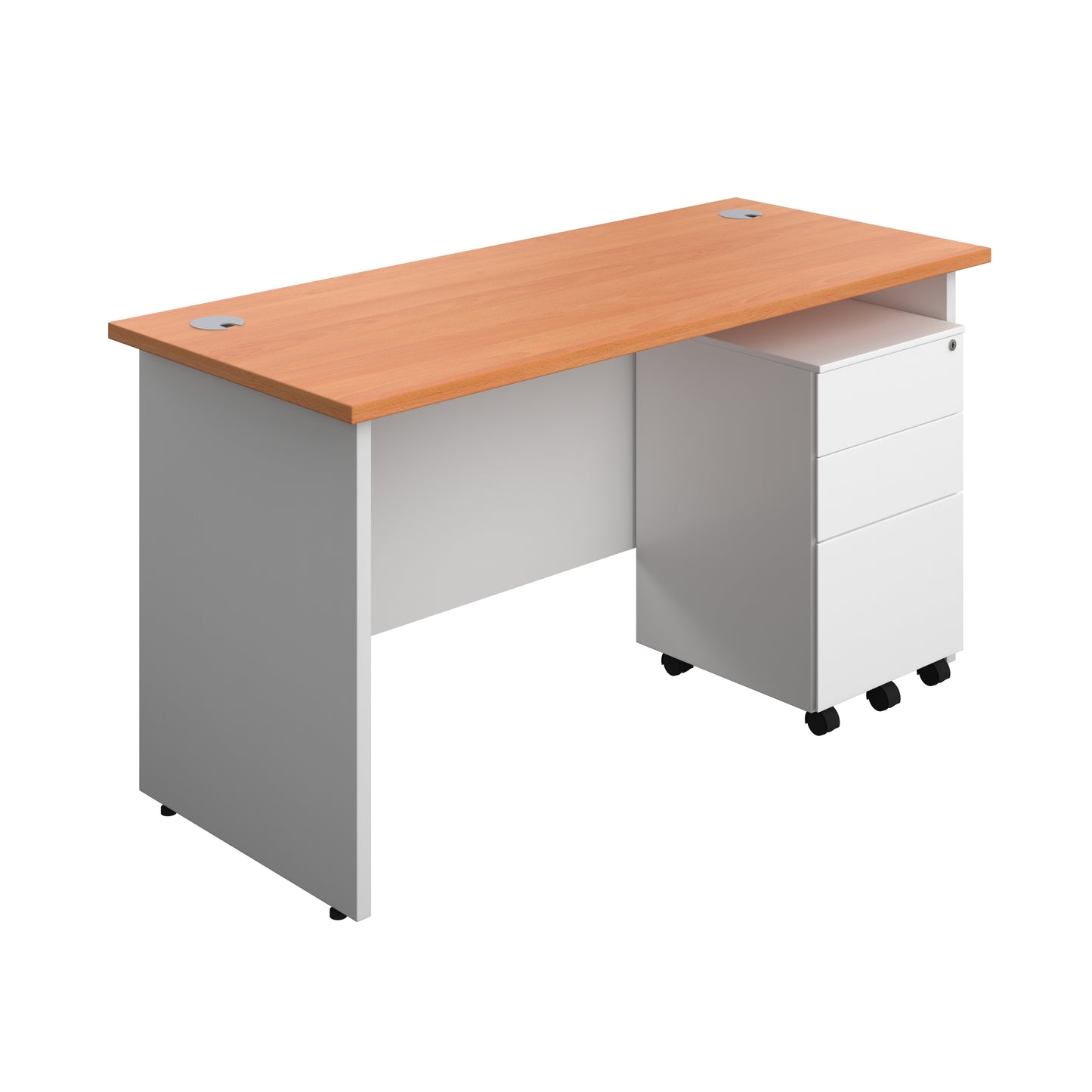 Aztec|Panel|Rectangular Desk with 3 Drawer Steel Pedestal|1400x600|Beech-White