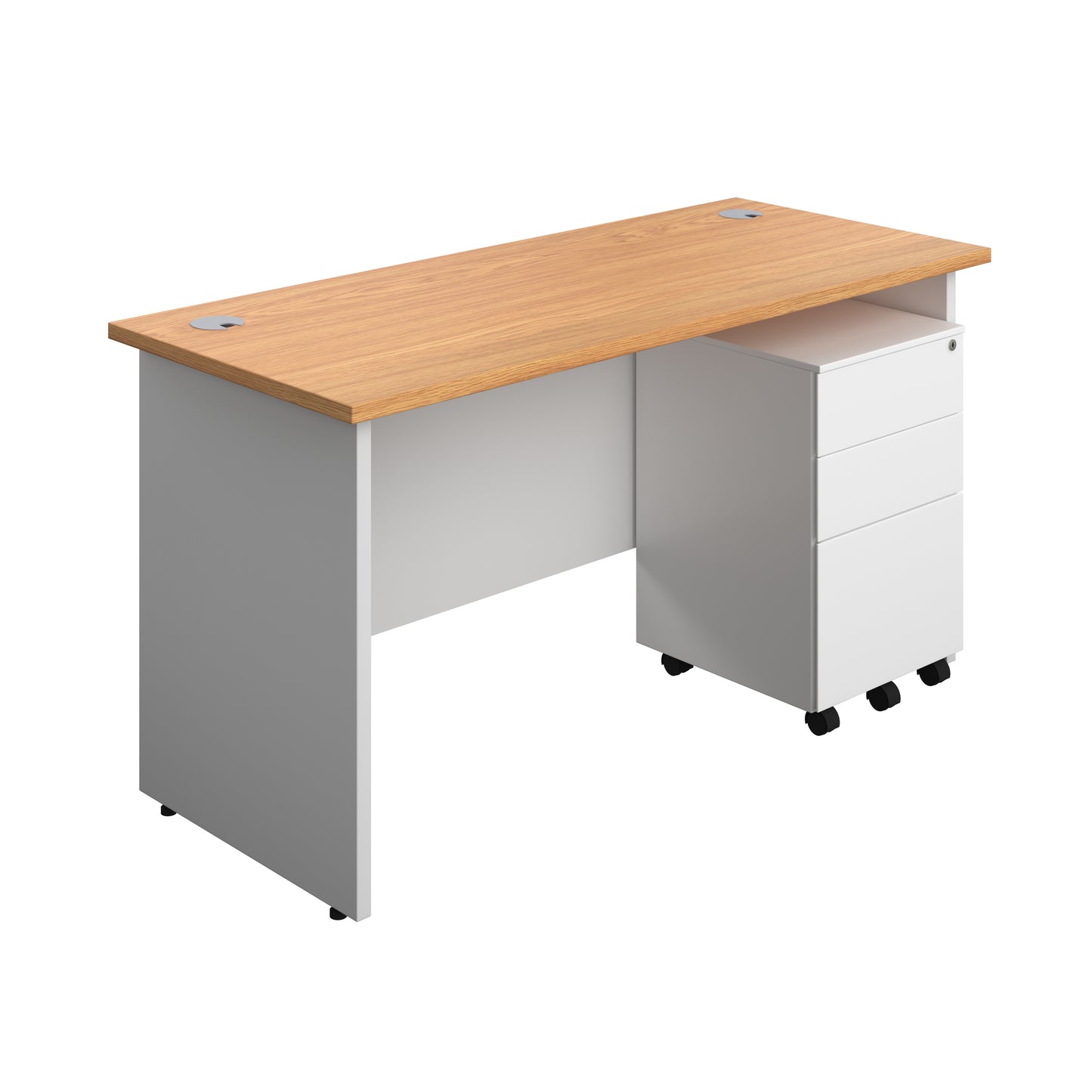 Aztec|Panel|Rectangular Desk with 3 Drawer Steel Pedestal|1400x600|Nova Oak-White
