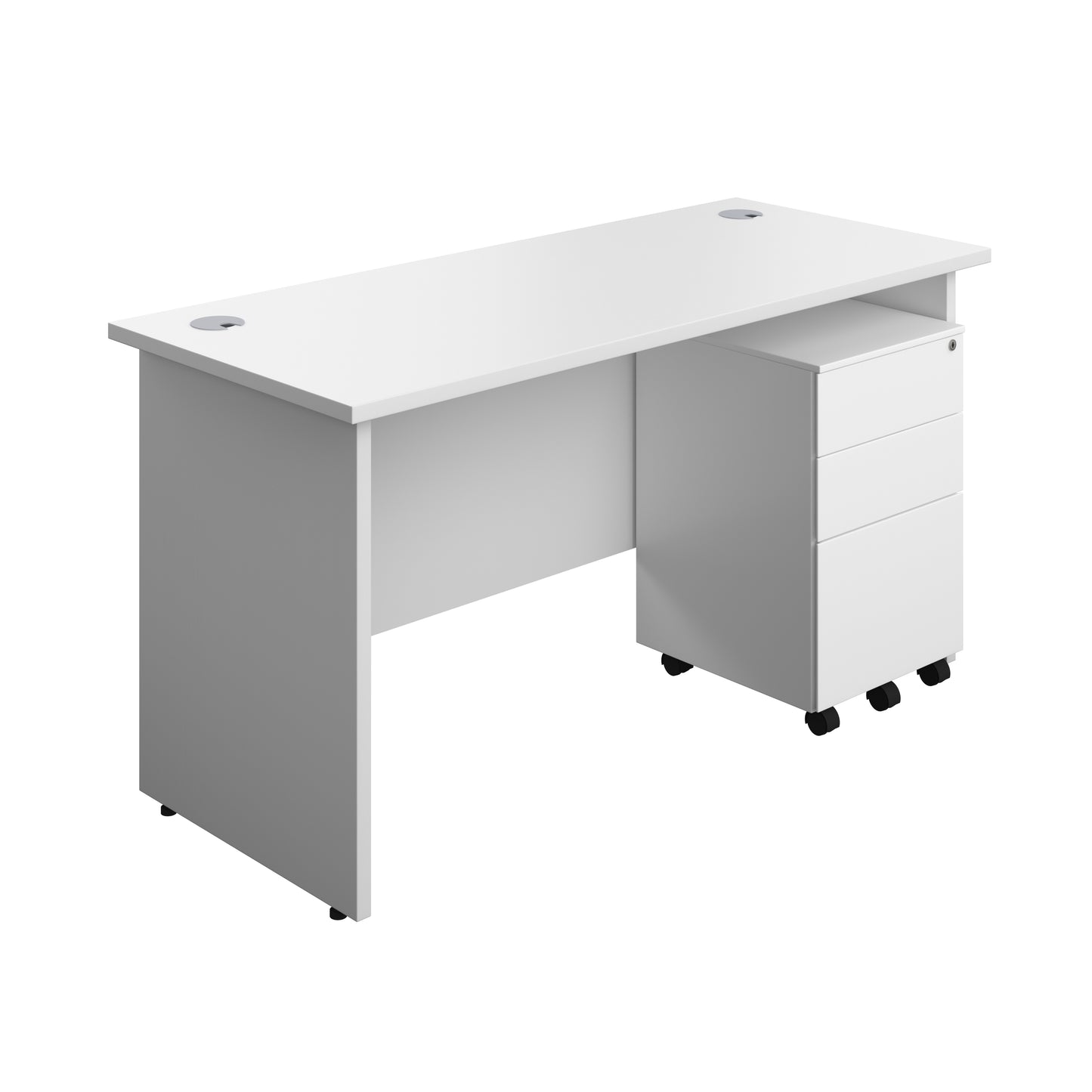 Aztec|Panel|Rectangular Desk with 3 Drawer Steel Pedestal|1400x600|White