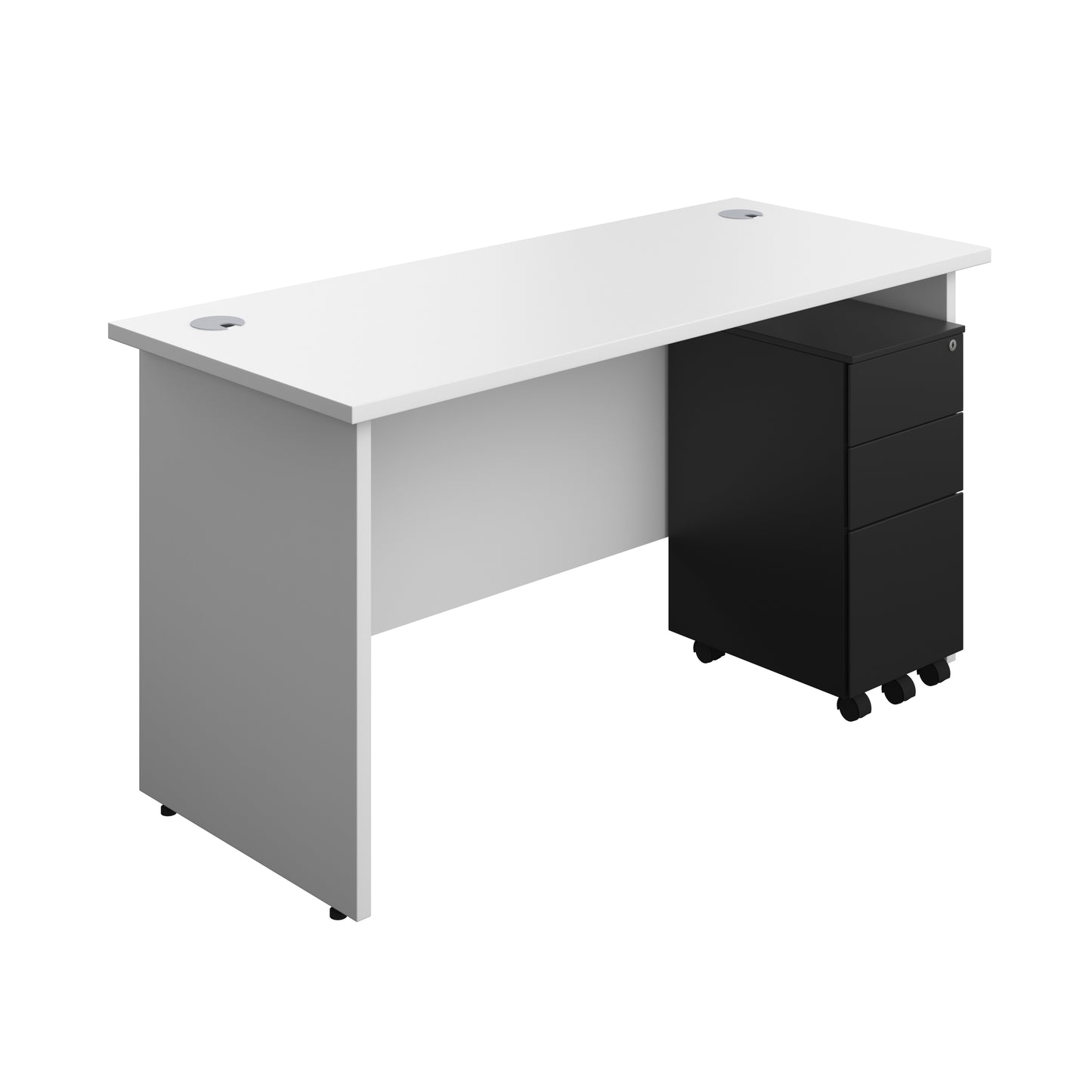 Aztec|Panel|Rectangular Desk with 3 Drawer Black Slimline Steel Pedestal|1400x600|White