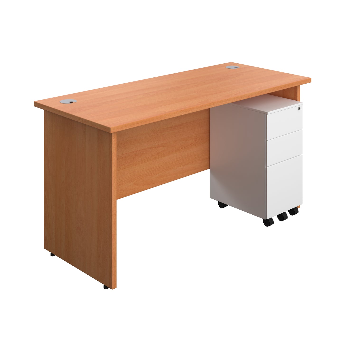 Aztec|Panel|Rectangular Desk with 3 Drawer White Slimline Steel Pedestal|1400x600|Beech
