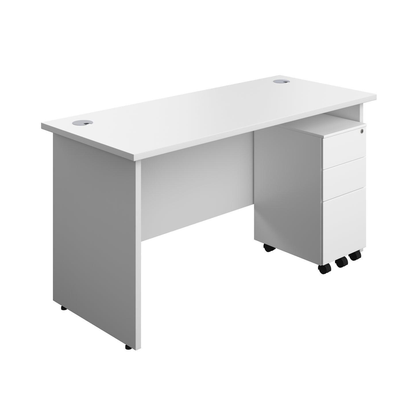 Aztec|Panel|Rectangular Desk with 3 Drawer Slimline Steel Pedestal|1400x600|White