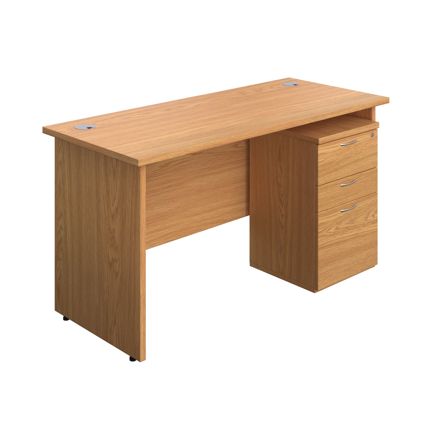 Aztec|Panel|Rectangular Desk with 3 Drawer Under Desk Pedestal|1400x600|Nova Oak