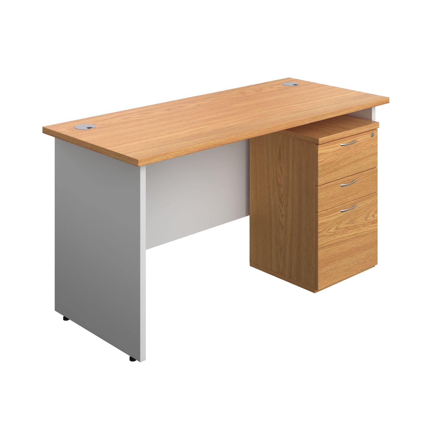 Aztec|Panel|Rectangular Desk with 3 Drawer Under Desk Pedestal|1400x600|Nova Oak-White