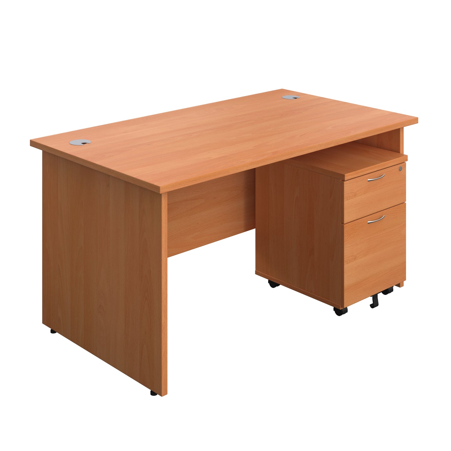 Aztec|Panel|Rectangular Desk with 2 Drawer Mobile Pedestal|1400x800|Beech
