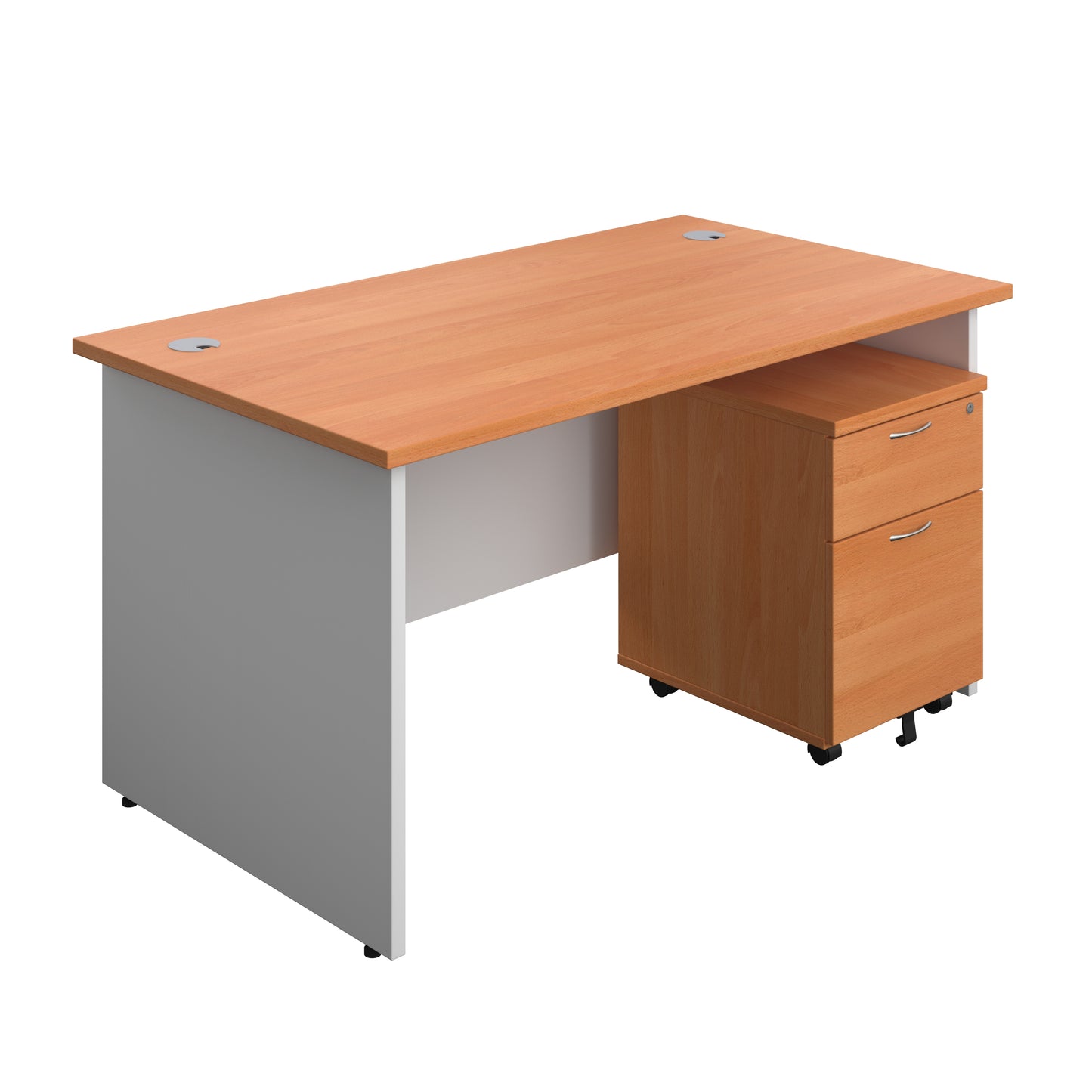 Aztec|Panel|Rectangular Desk with 2 Drawer Mobile Pedestal|1400x800|Beech-White