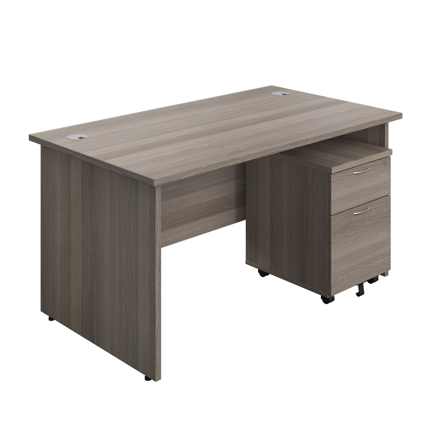 Aztec|Panel|Rectangular Desk with 2 Drawer Mobile Pedestal|1400x800|Grey Oak