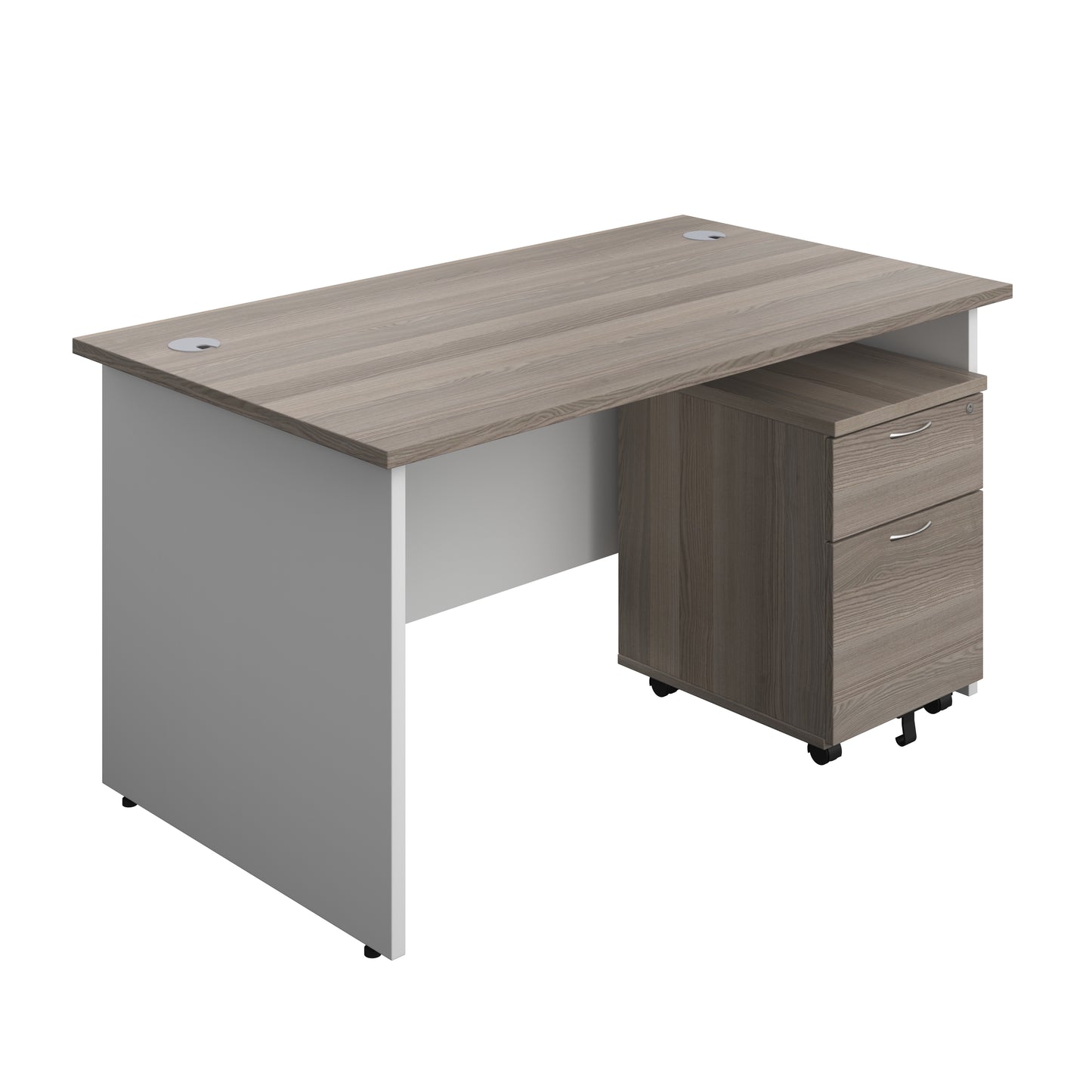 Aztec|Panel|Rectangular Desk with 2 Drawer Mobile Pedestal|1400x800|Grey Oak-White
