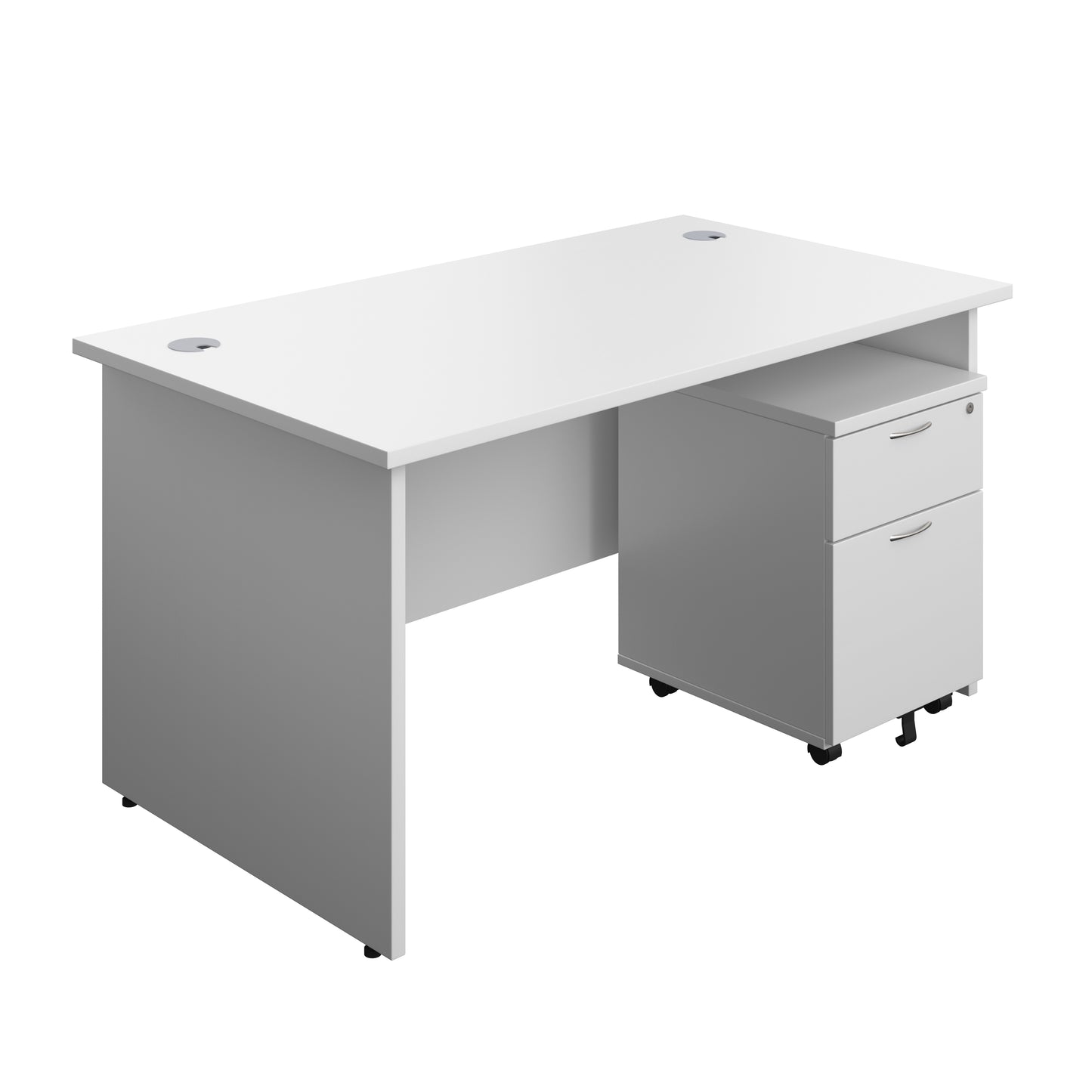 Aztec|Panel|Rectangular Desk with 2 Drawer Mobile Pedestal|1400x800|White