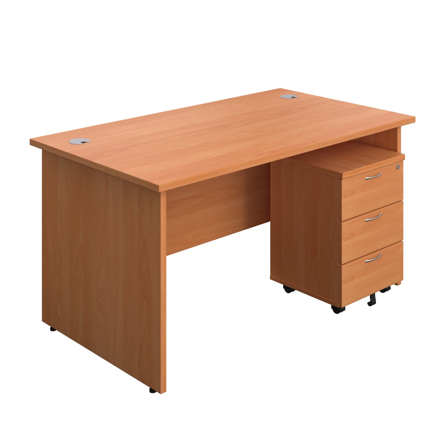 Aztec|Panel|Rectangular Desk with 3 Drawer Mobile Pedestal|1400x800|Beech