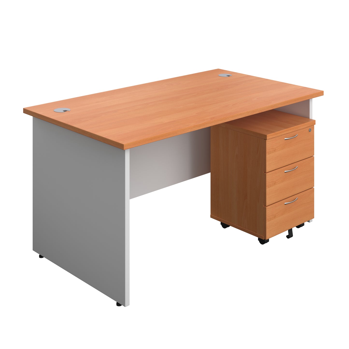 Aztec|Panel|Rectangular Desk with 3 Drawer Mobile Pedestal|1400x800|Beech-White