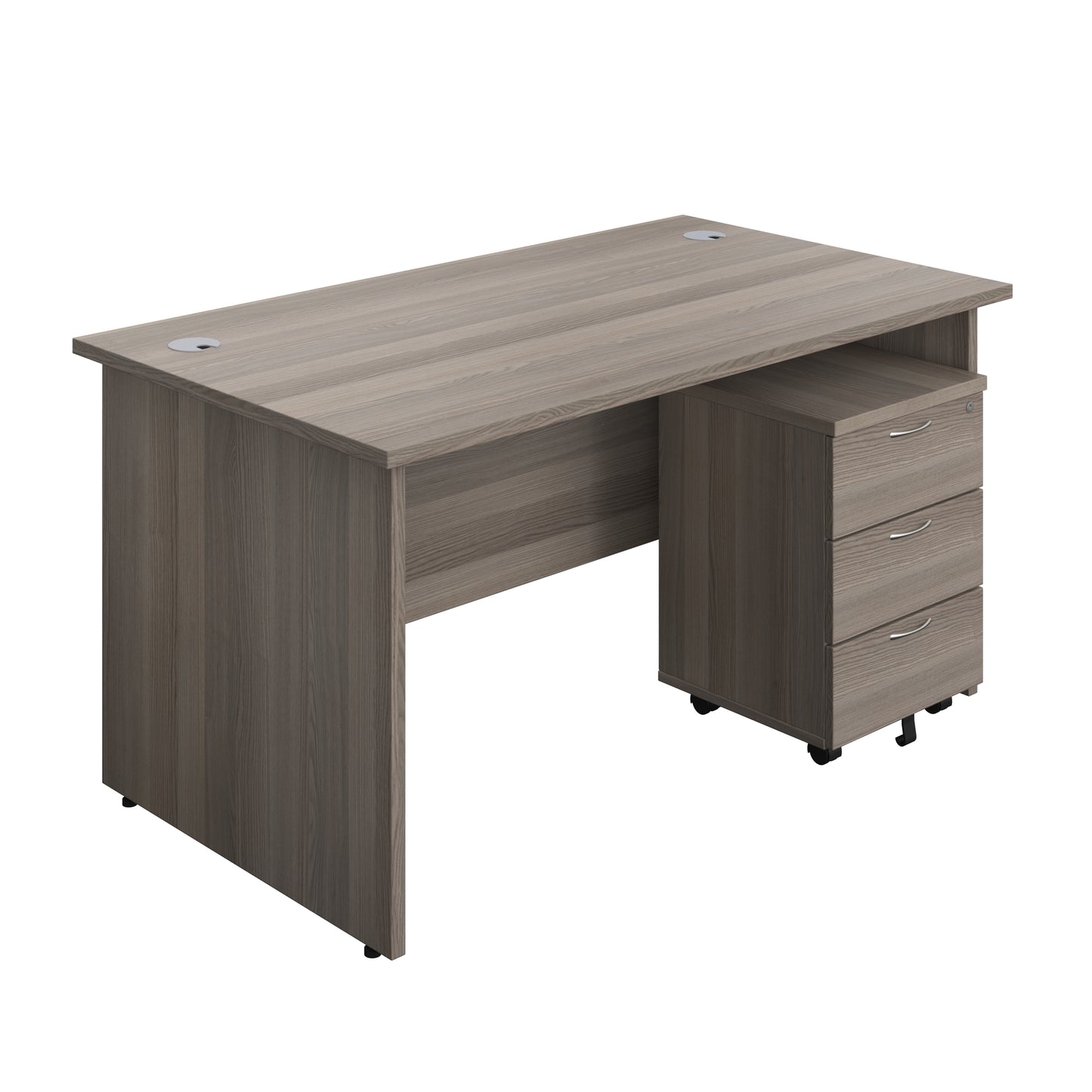 Aztec|Panel|Rectangular Desk with 3 Drawer Mobile Pedestal|1400x800|Grey Oak