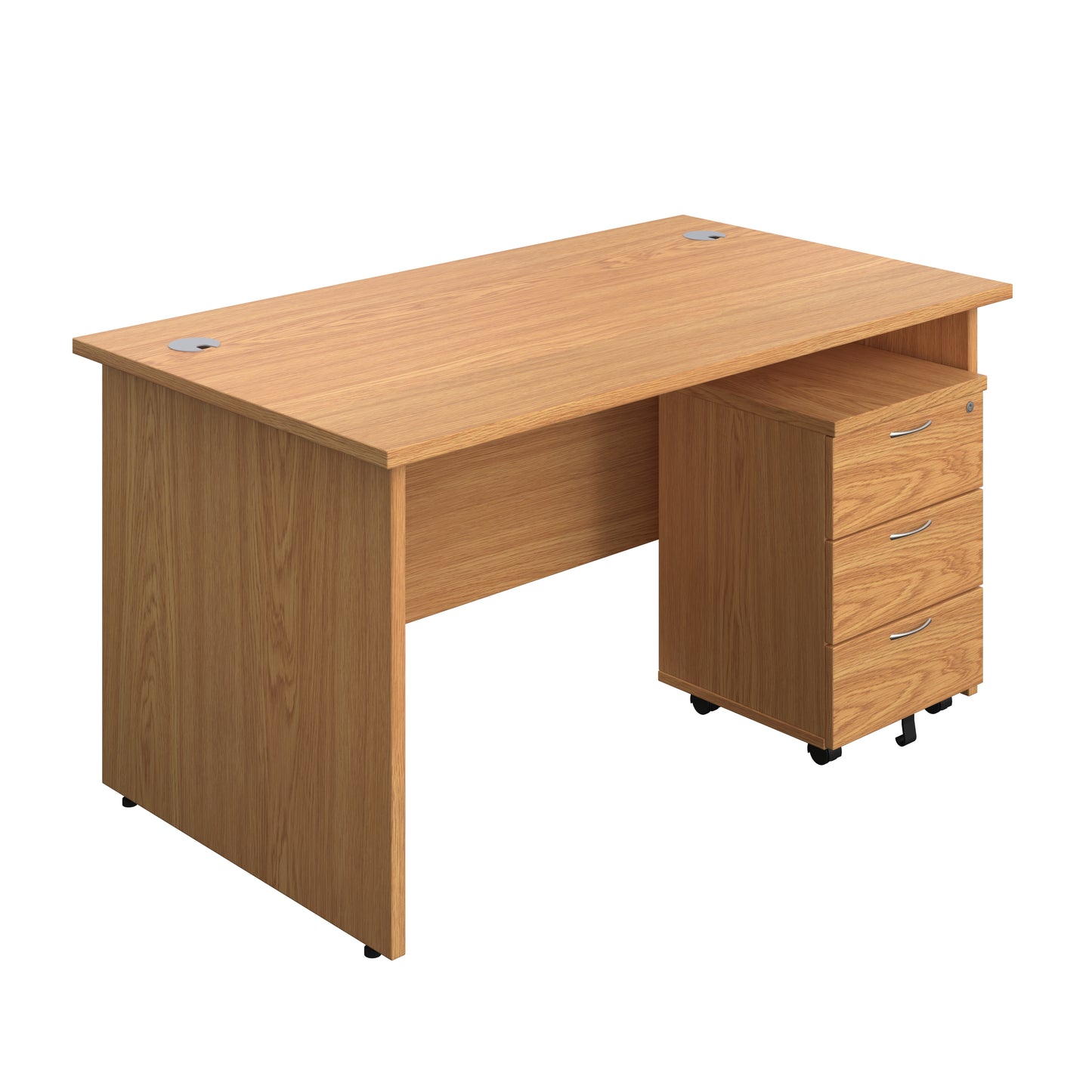 Aztec|Panel|Rectangular Desk with 3 Drawer Mobile Pedestal|1400x800|Nova Oak