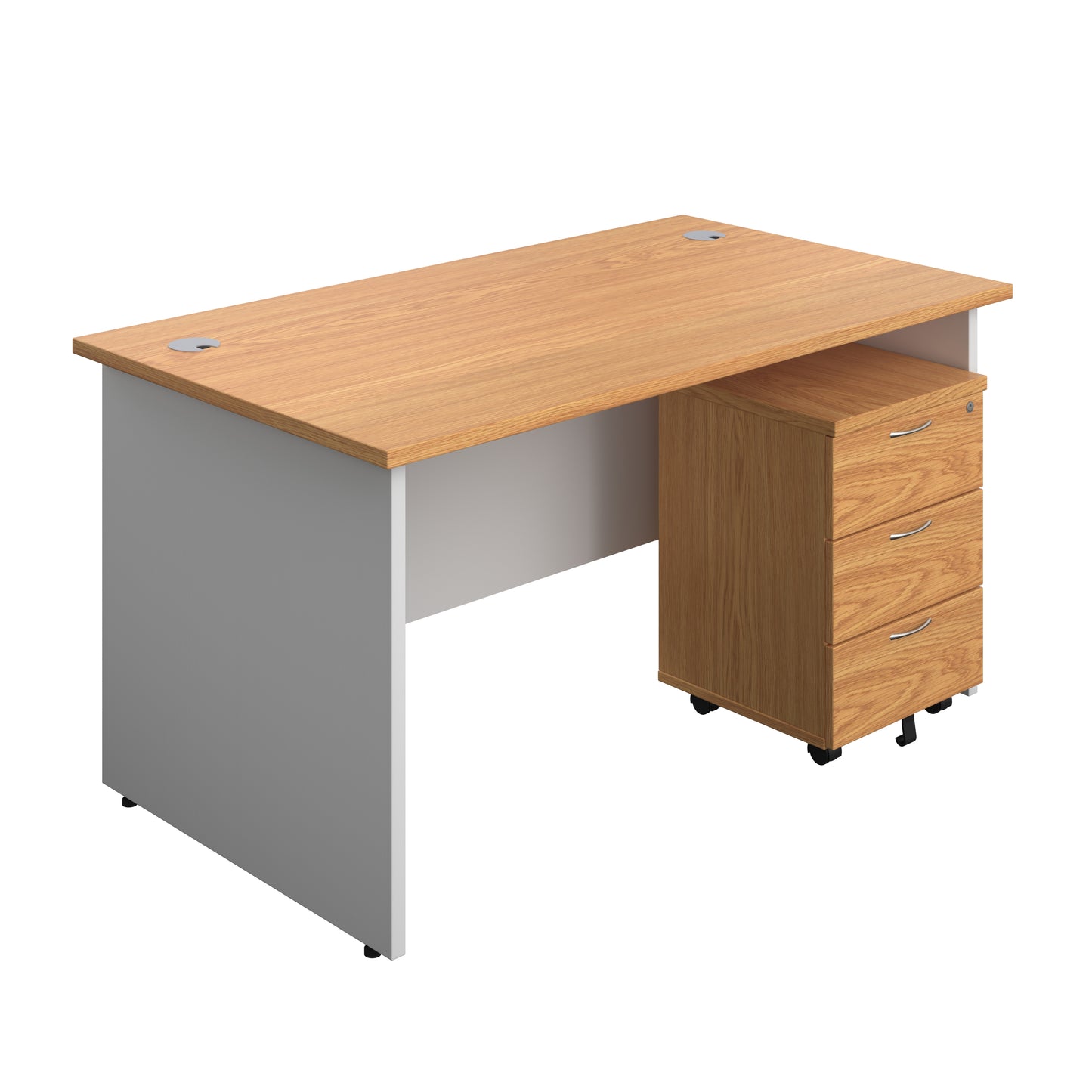Aztec|Panel|Rectangular Desk with 3 Drawer Mobile Pedestal|1400x800|Nova Oak-White